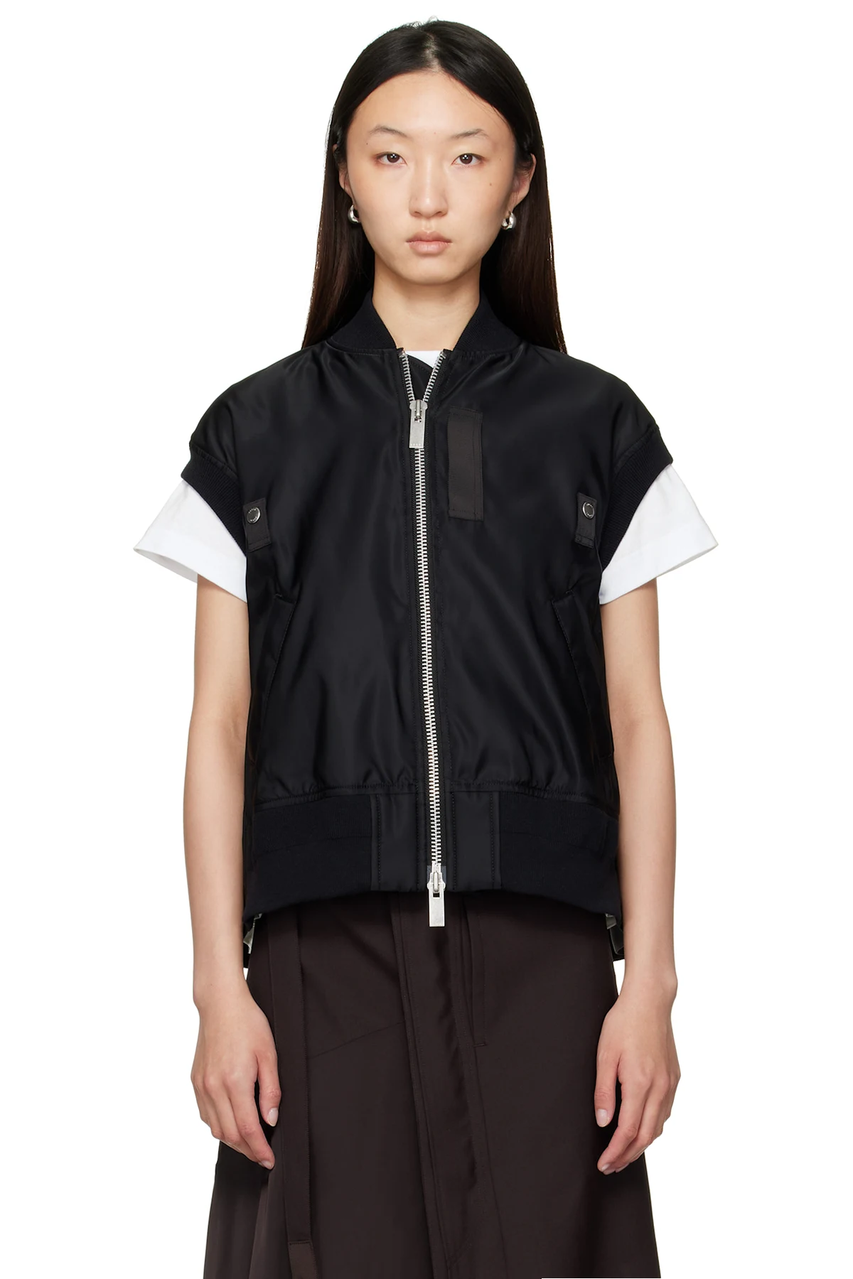 Black Nylon Twill Vest