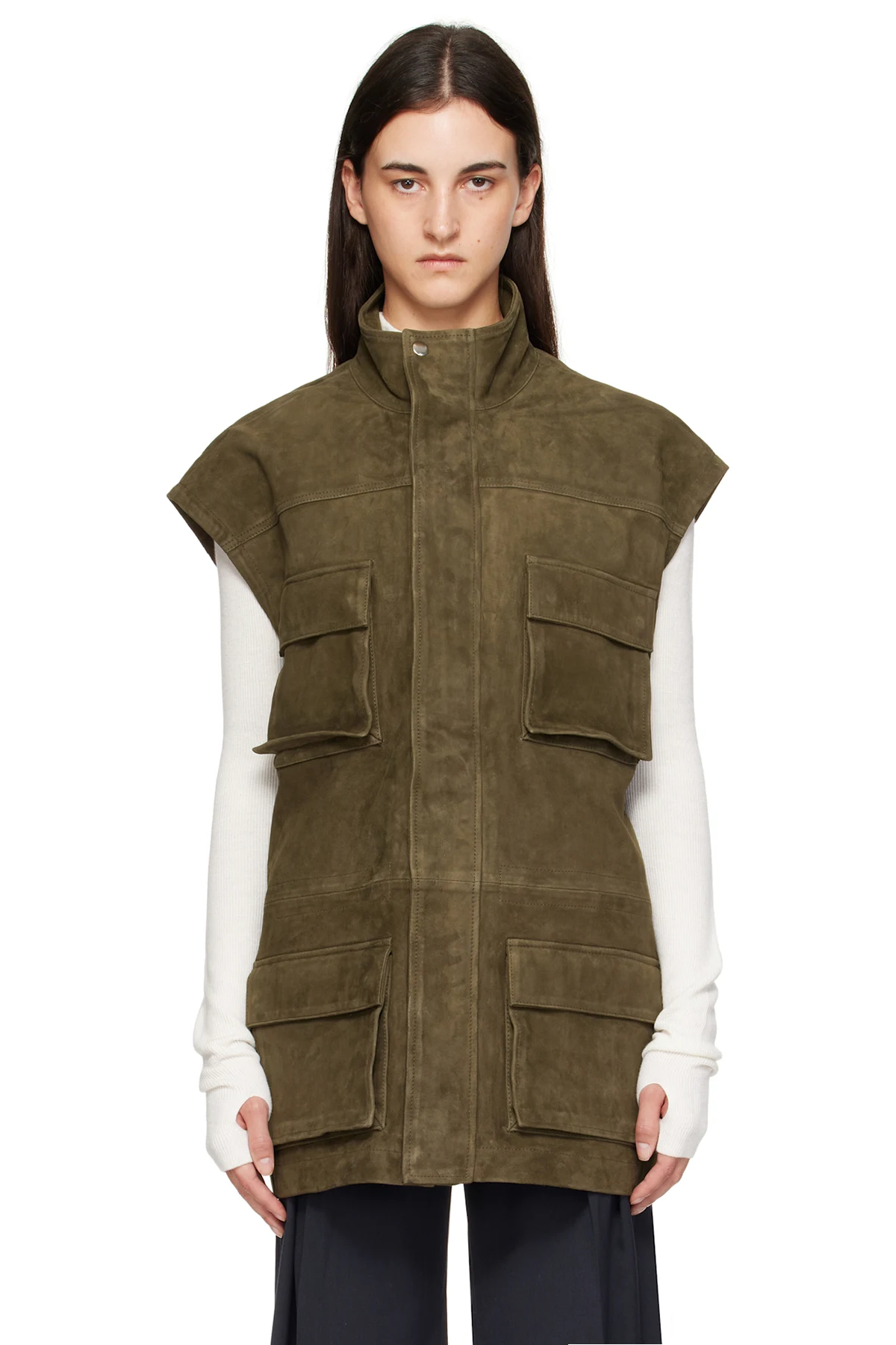 Khaki Turin Cargo Suede Vest