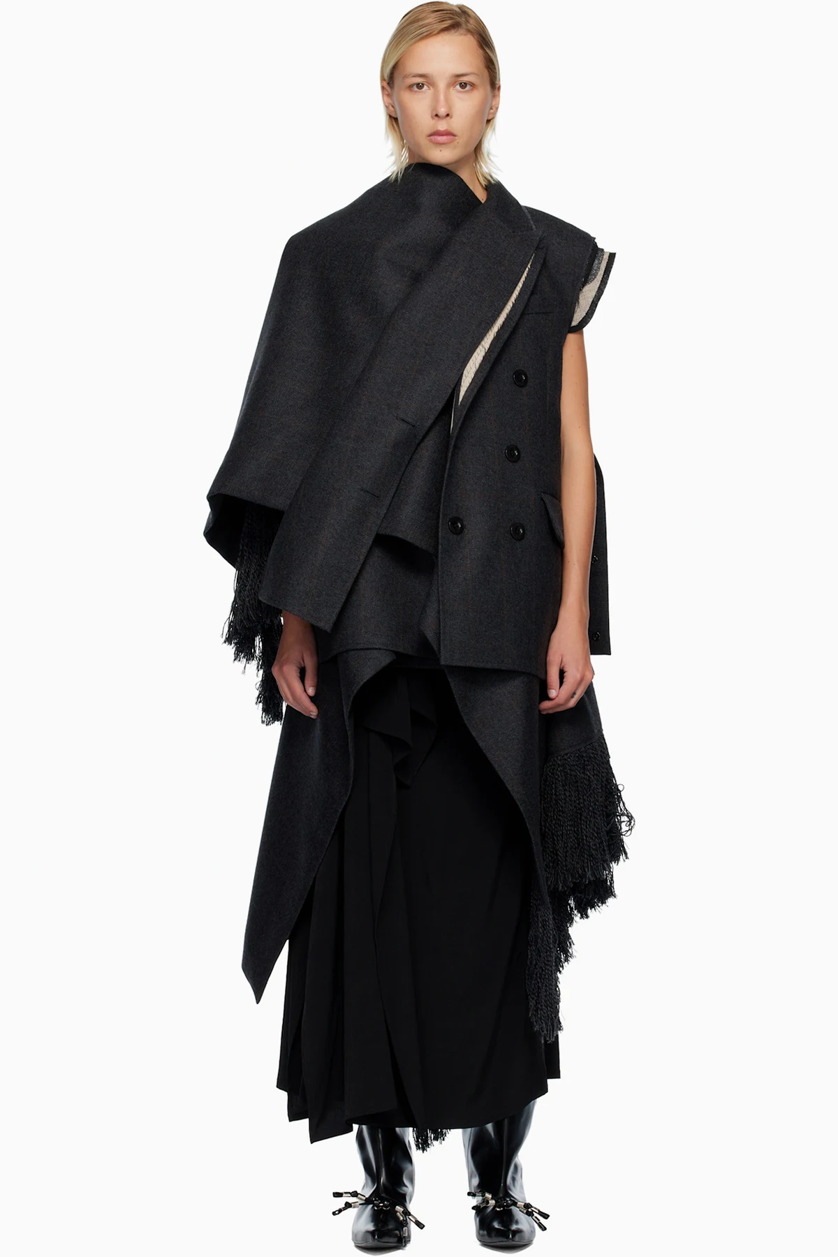 Gray Double-Faced Plaid Melton Vest