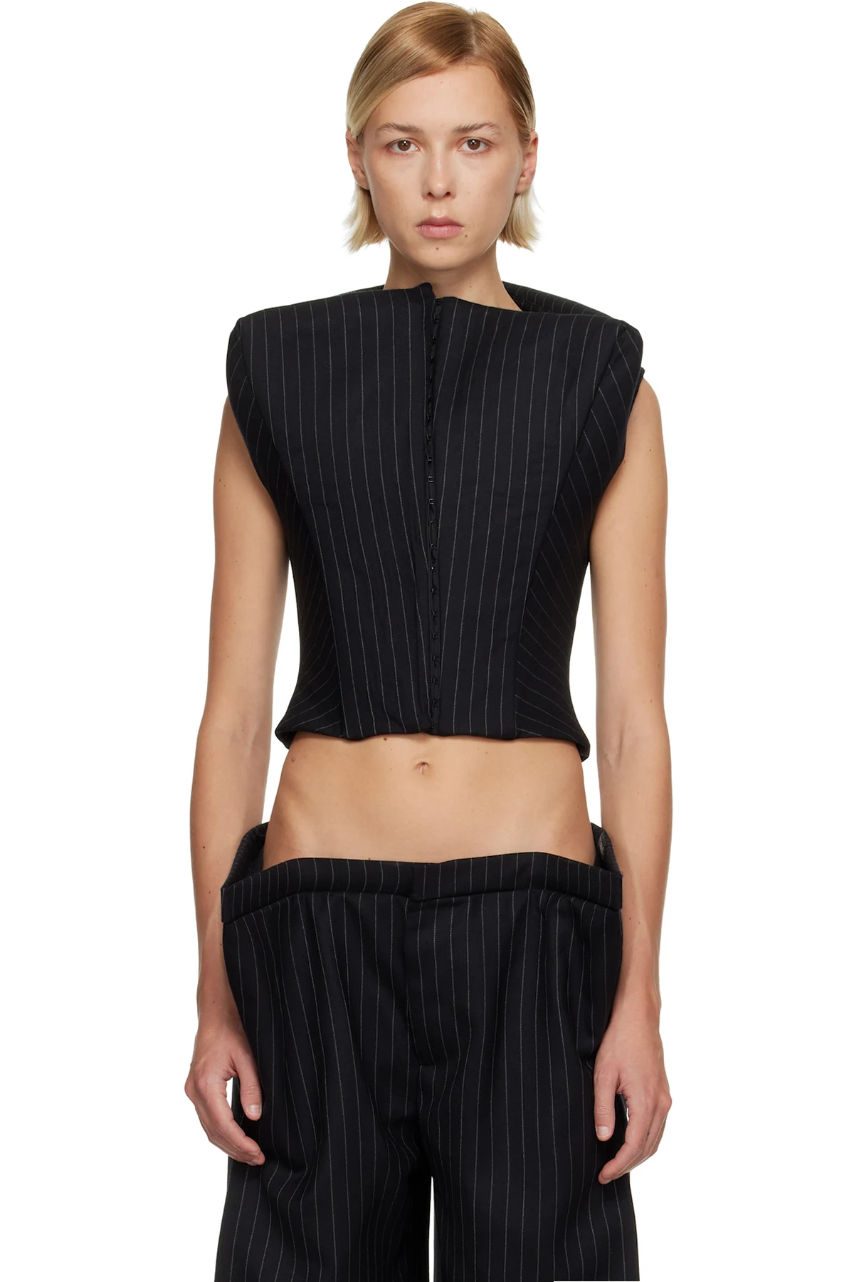 Black Profile Pinstriped Vest