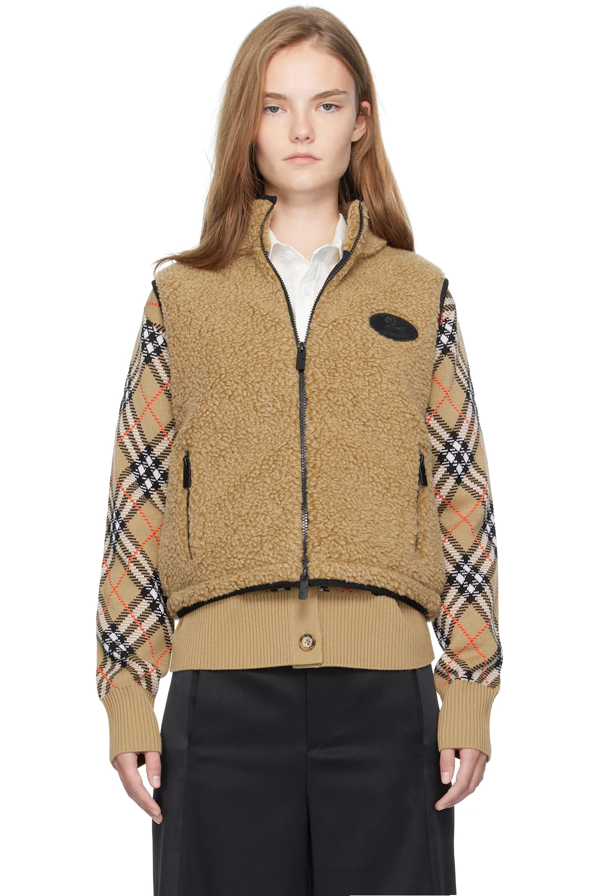Beige Cropped Fleece Vest
