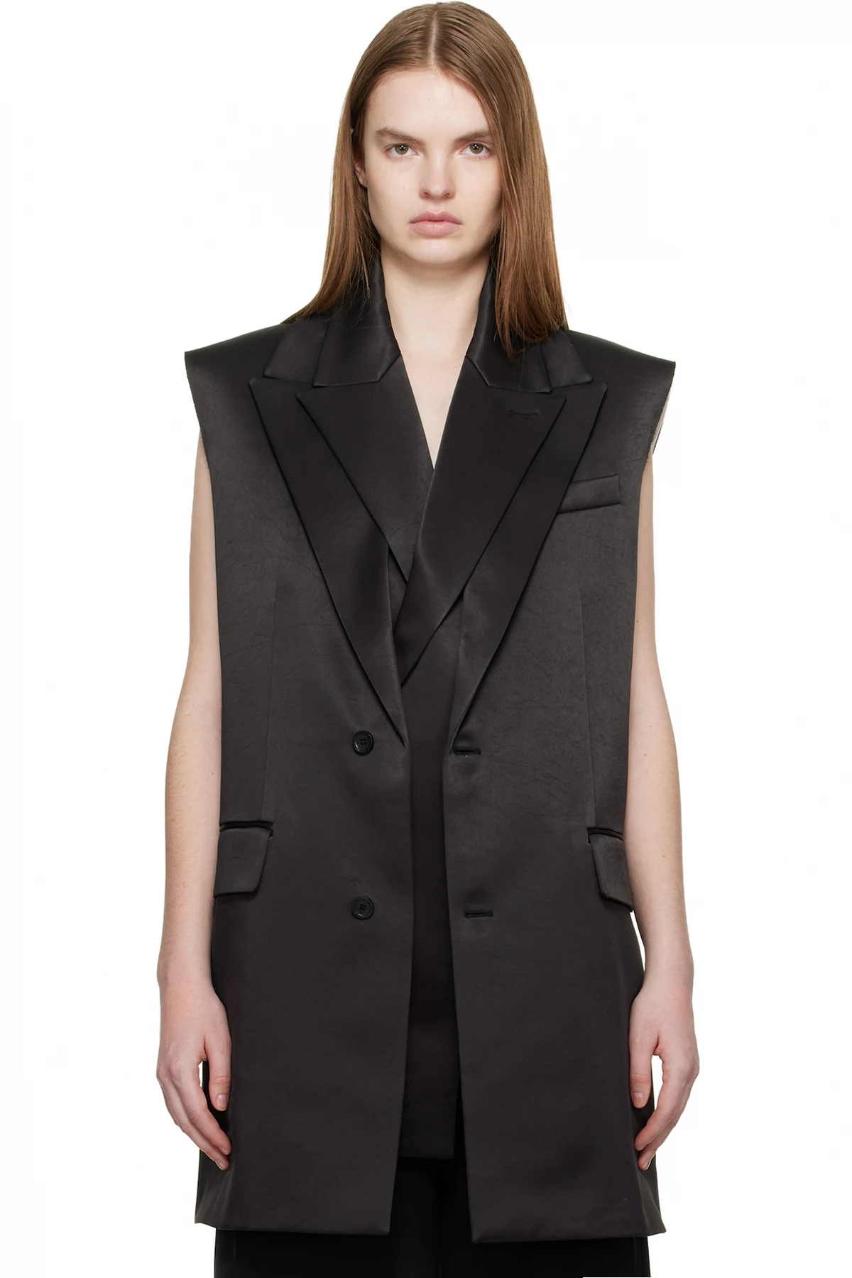 Black Double Layer Body Detail Vest