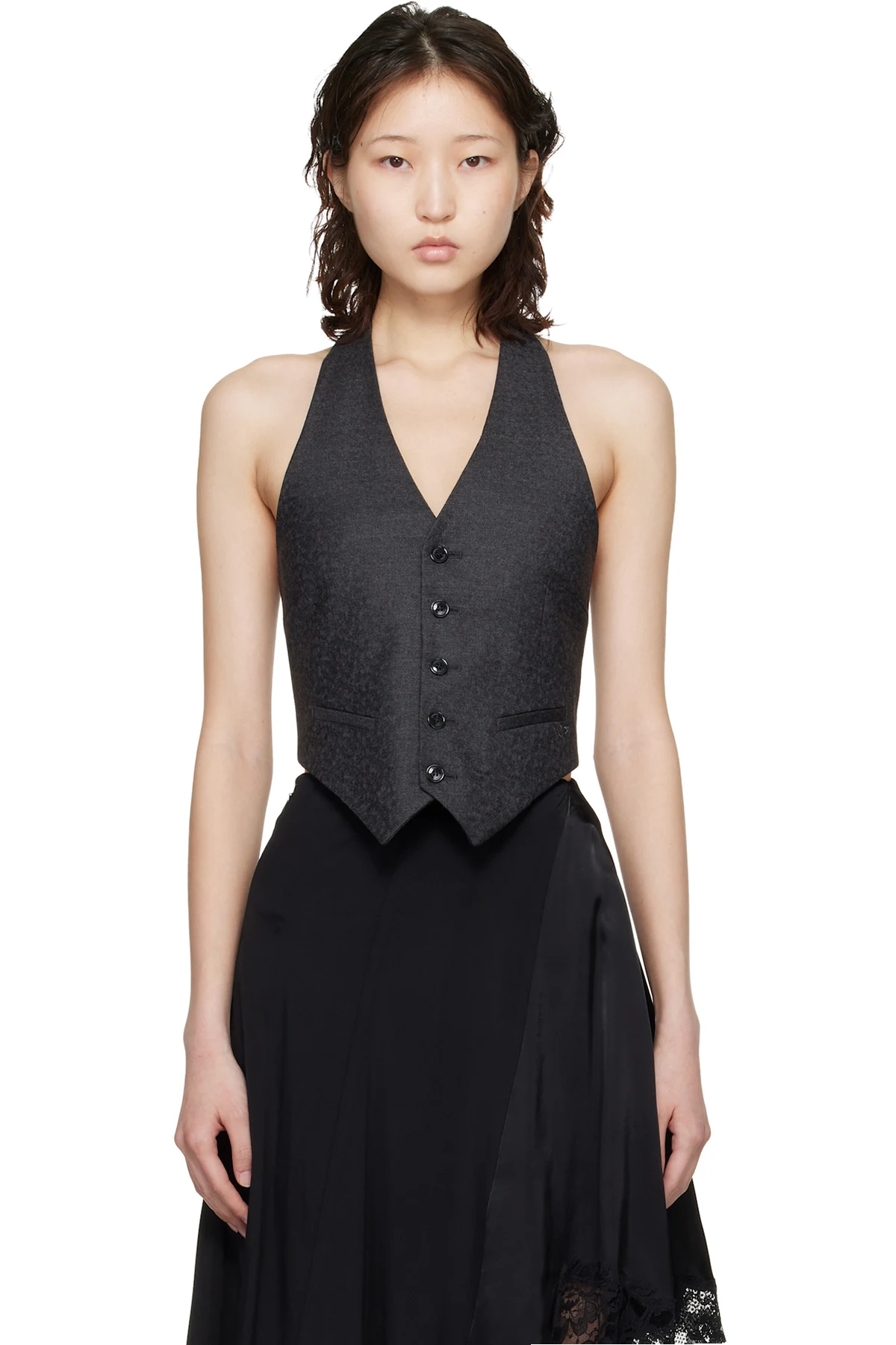 Gray Open Back Halter Tailored Vest