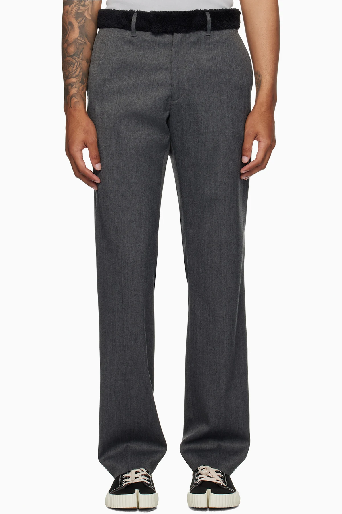 Gray Fleece Trim Trousers
