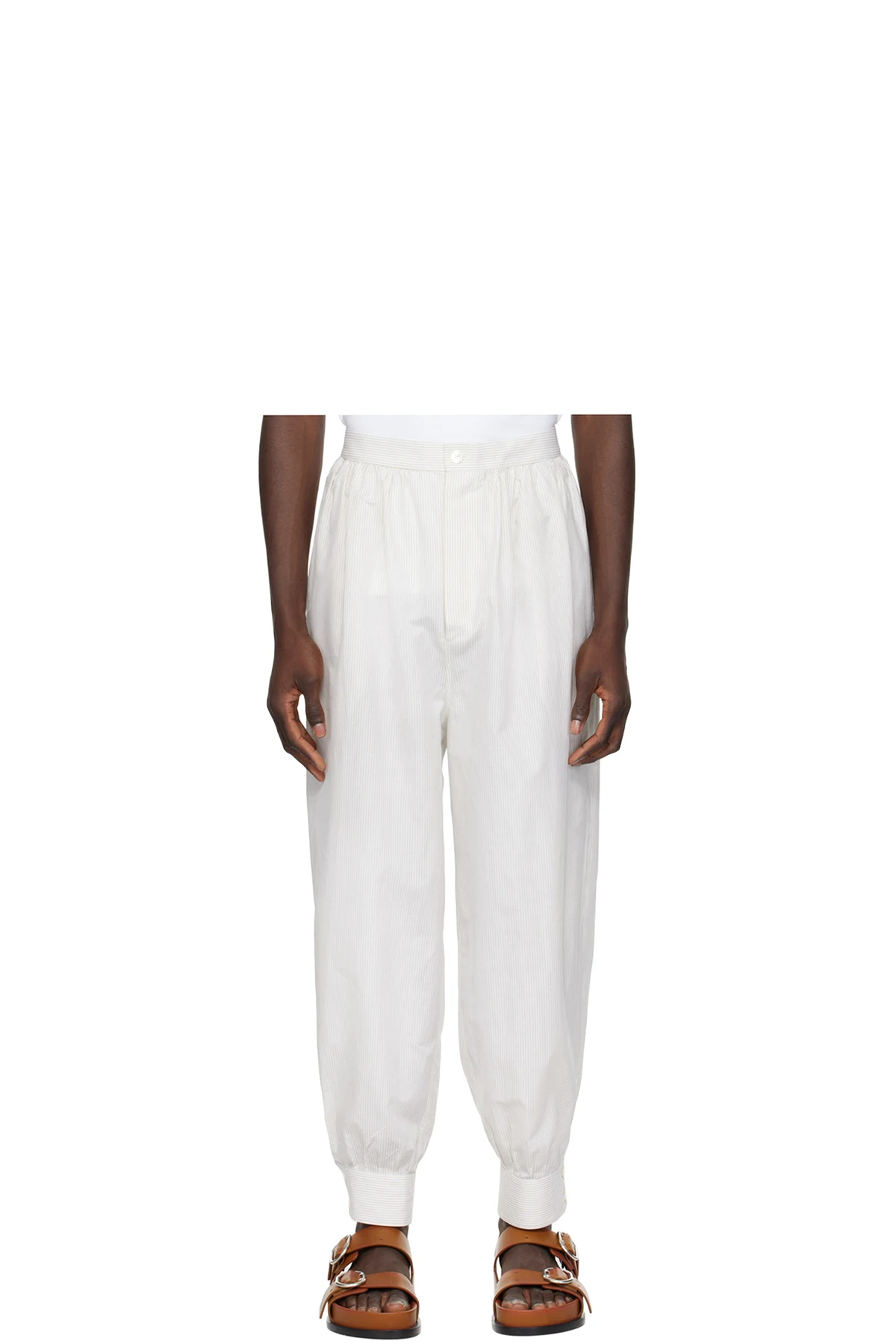 White & Beige Striped Trousers