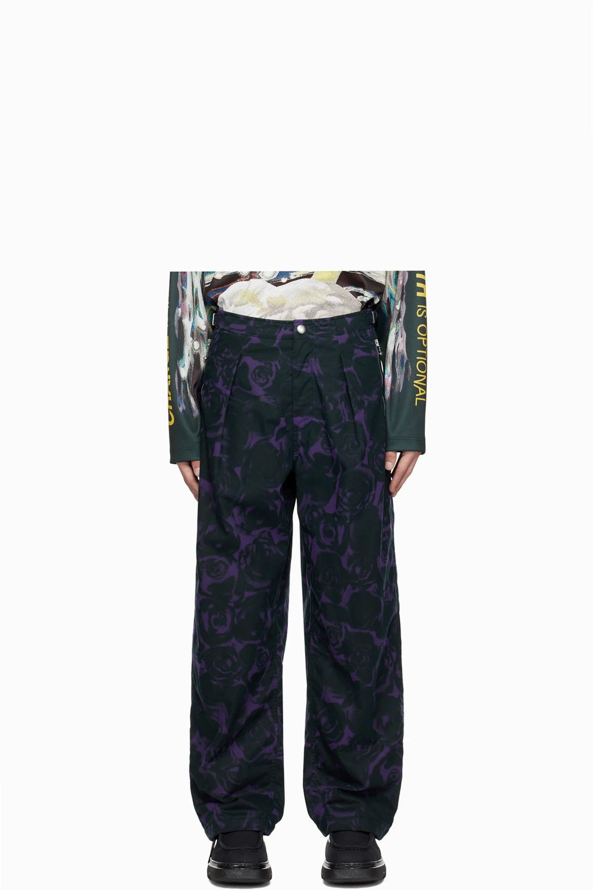 Purple & Green Rose Print Trousers