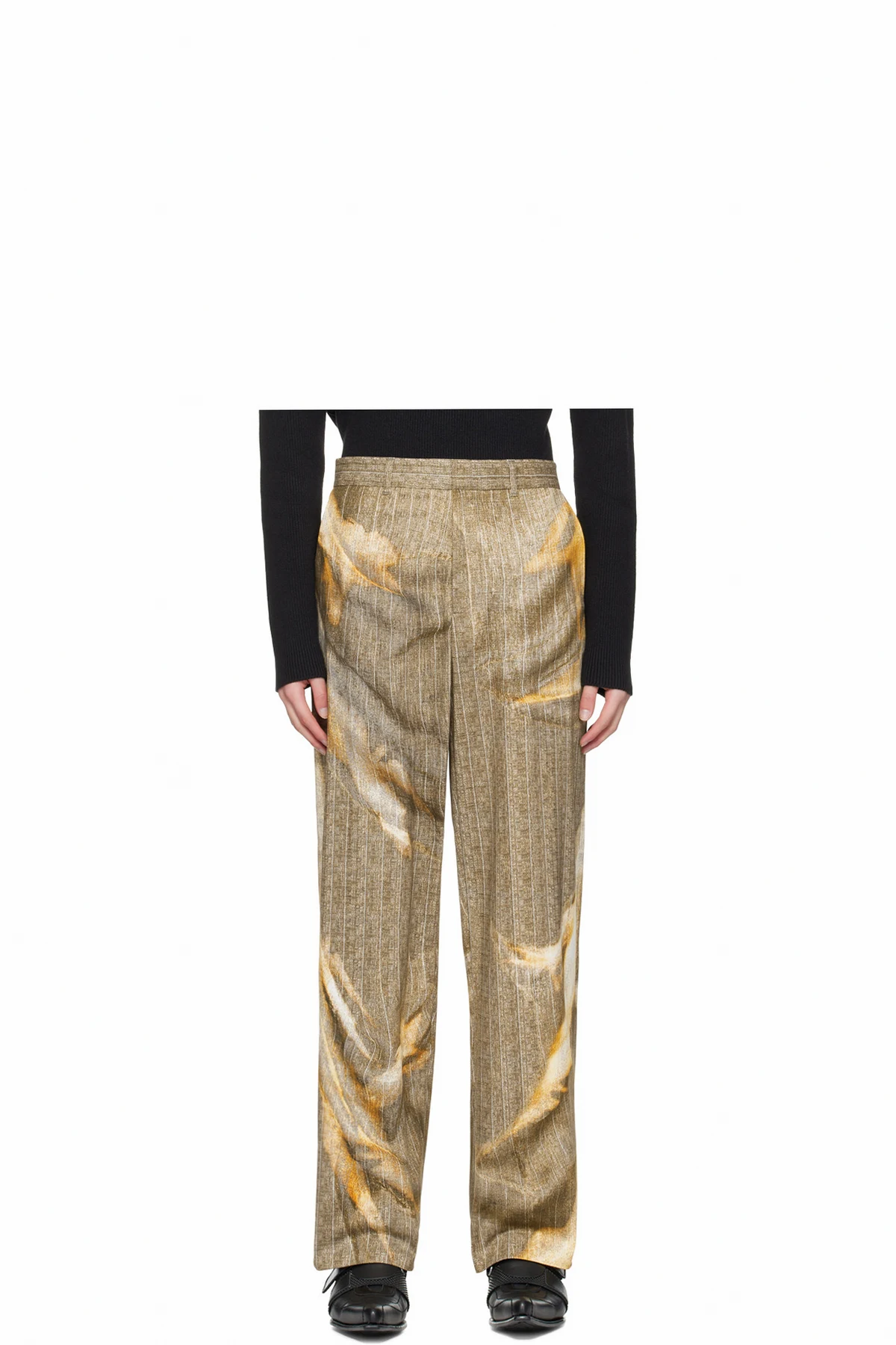 Beige Printed Trousers