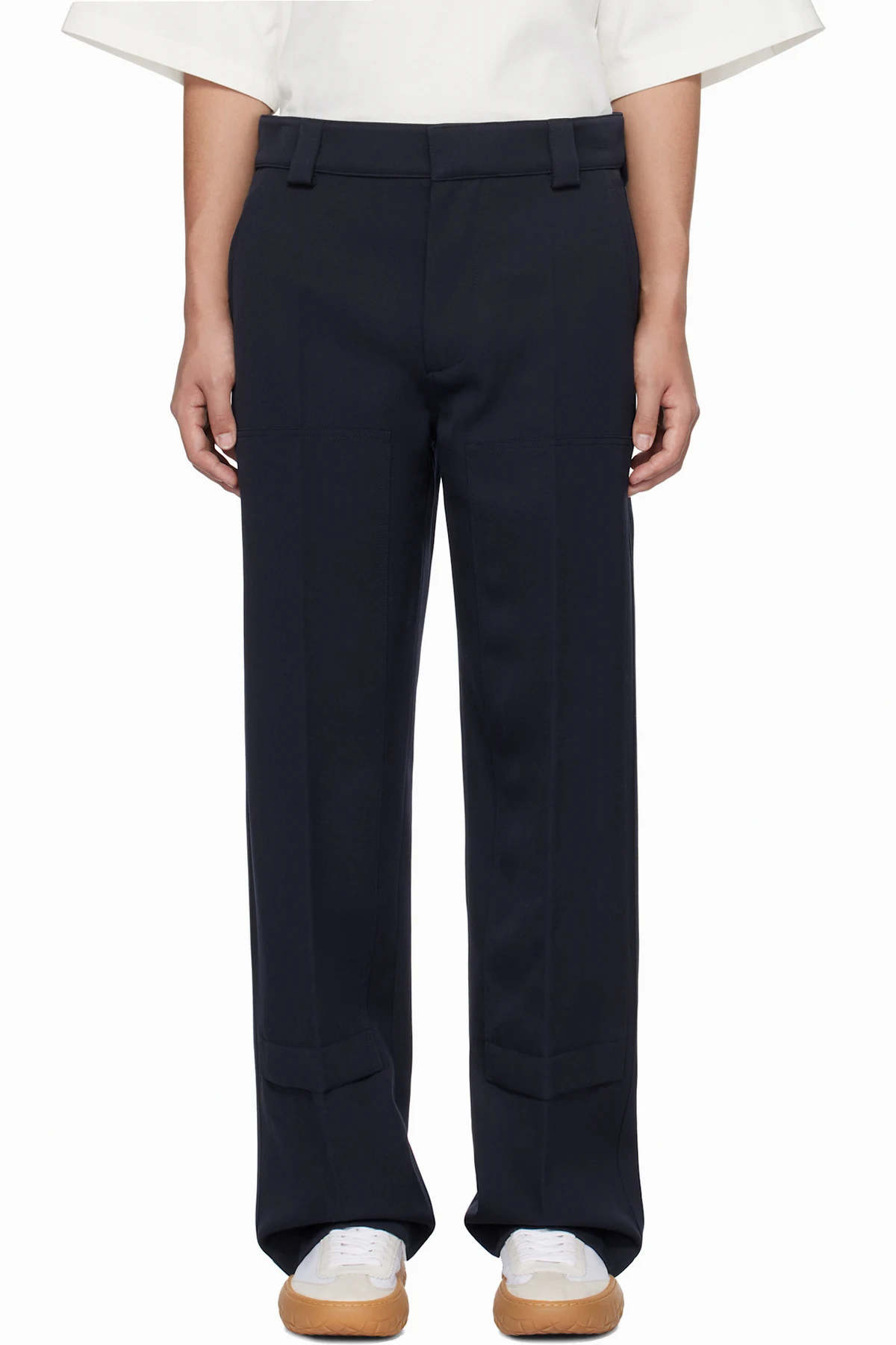 Navy Wool Grain De Poudre Trousers