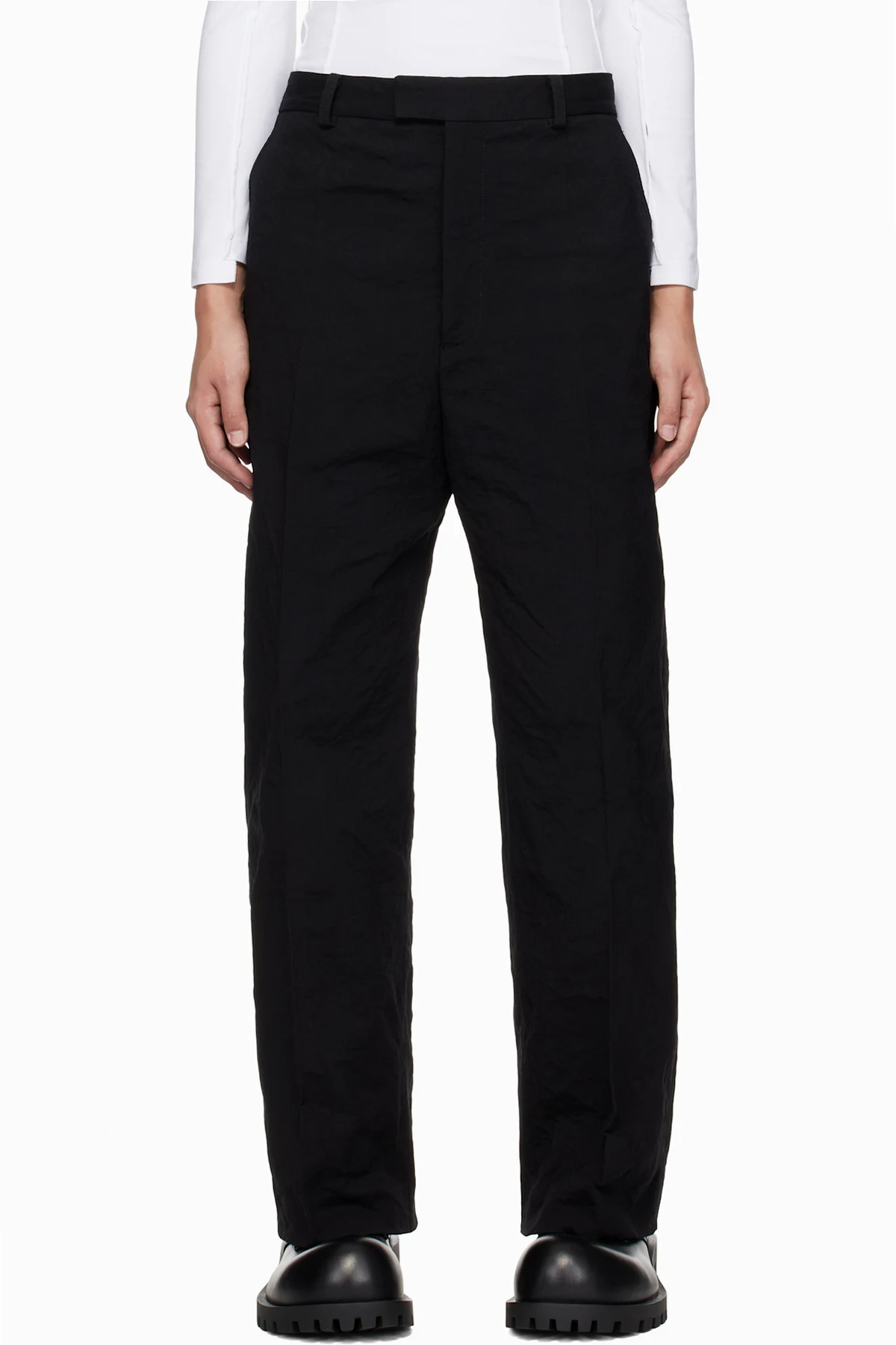 Black Metalized Wrinkled Tailored Trousers