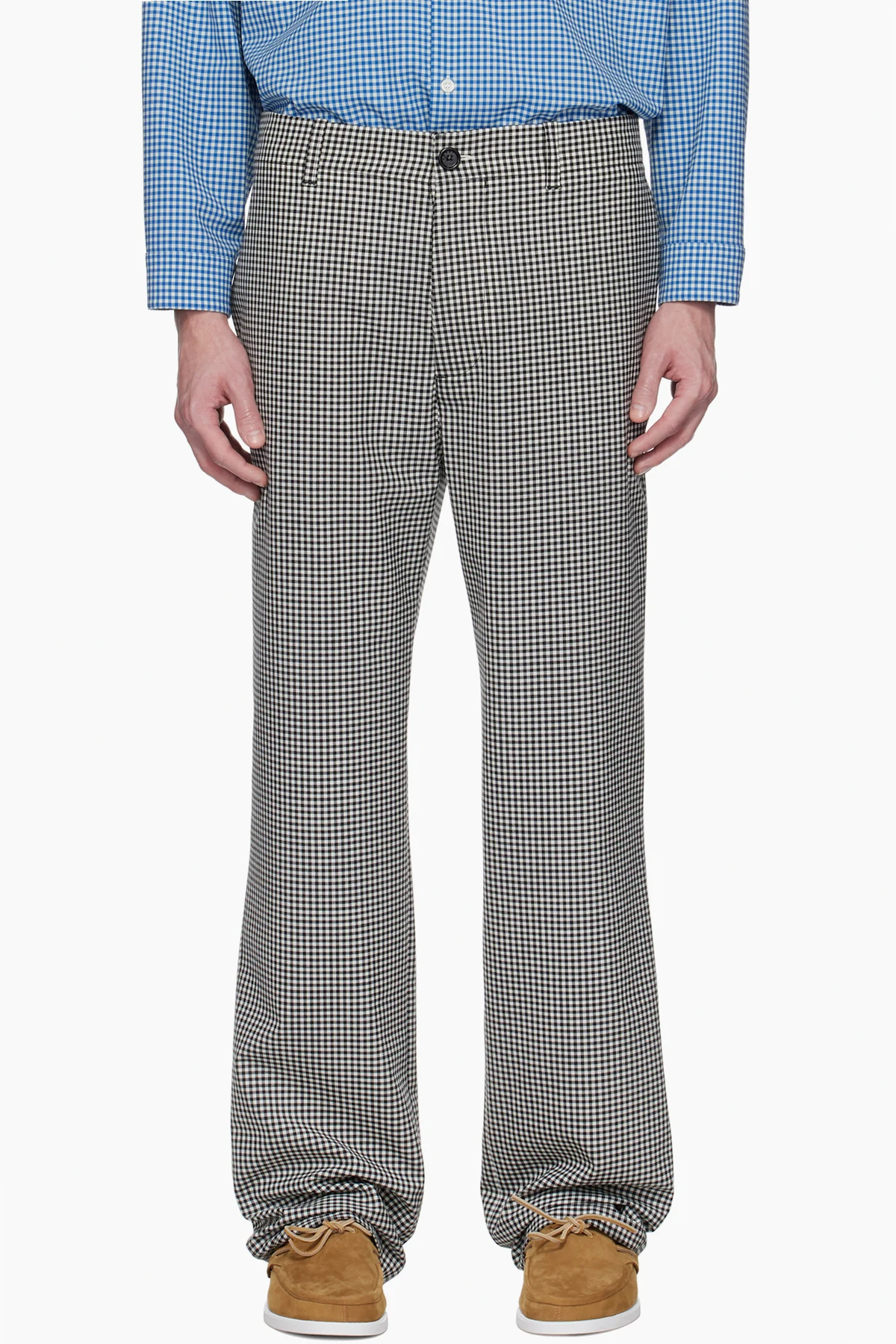 Black & White Wool Blend Gingham Trousers