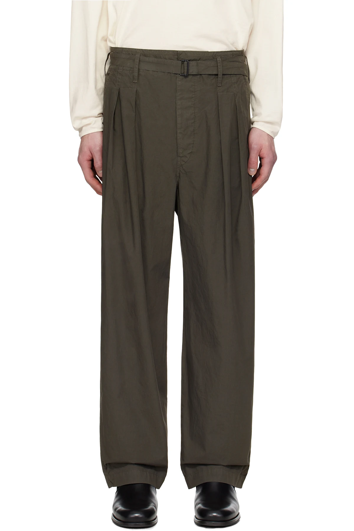 Brown Belted Pleated Trousers