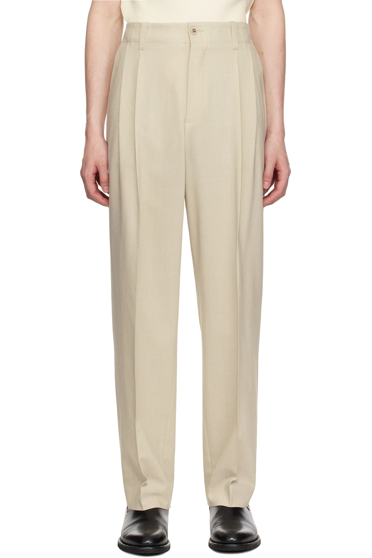 Beige Wool Blend Trousers