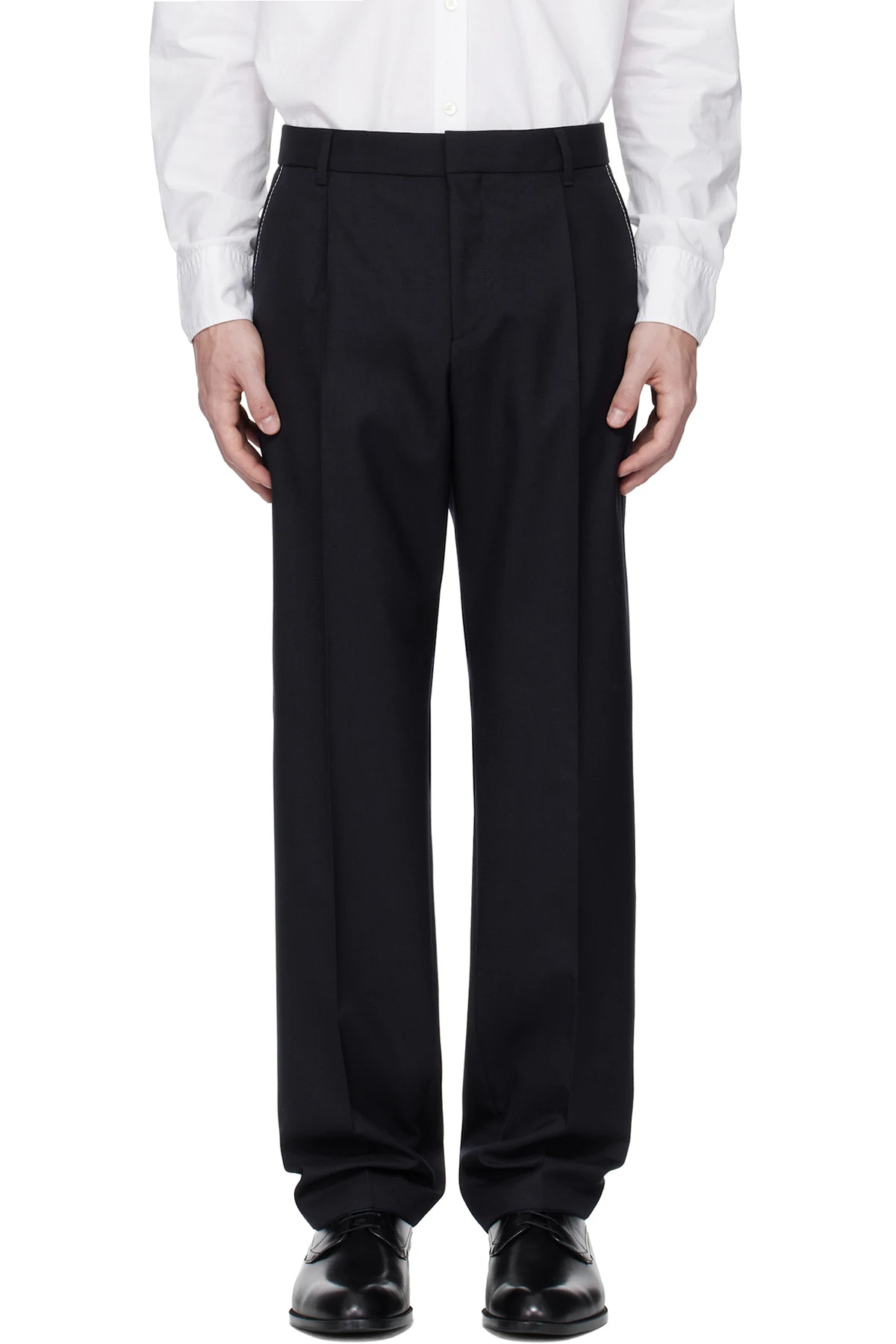 Navy Relaxed-Fit Melange Virgin Wool Trousers