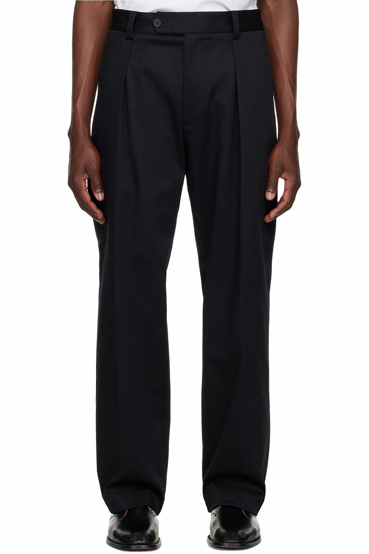 Navy Zip Stretch Cotton Trousers