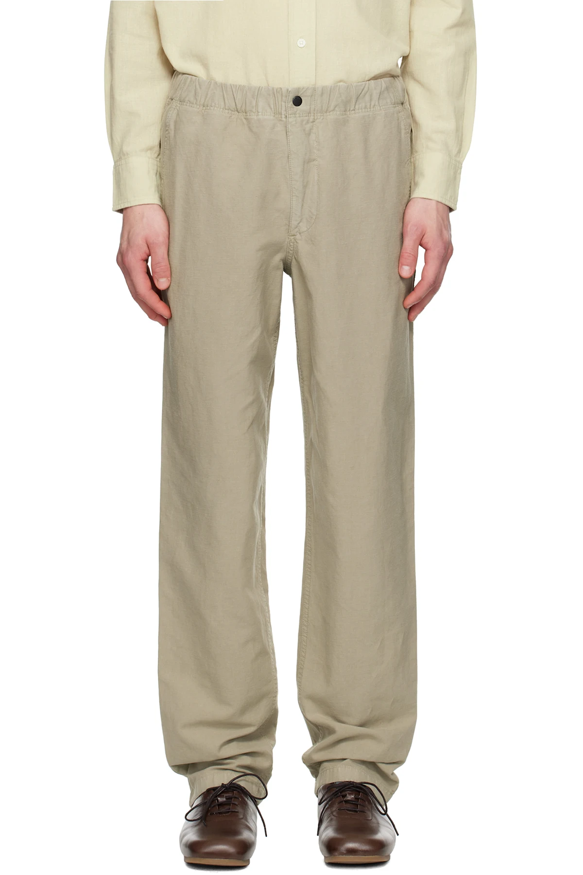 Taupe Ezra Relaxed Cotton Linen Trousers