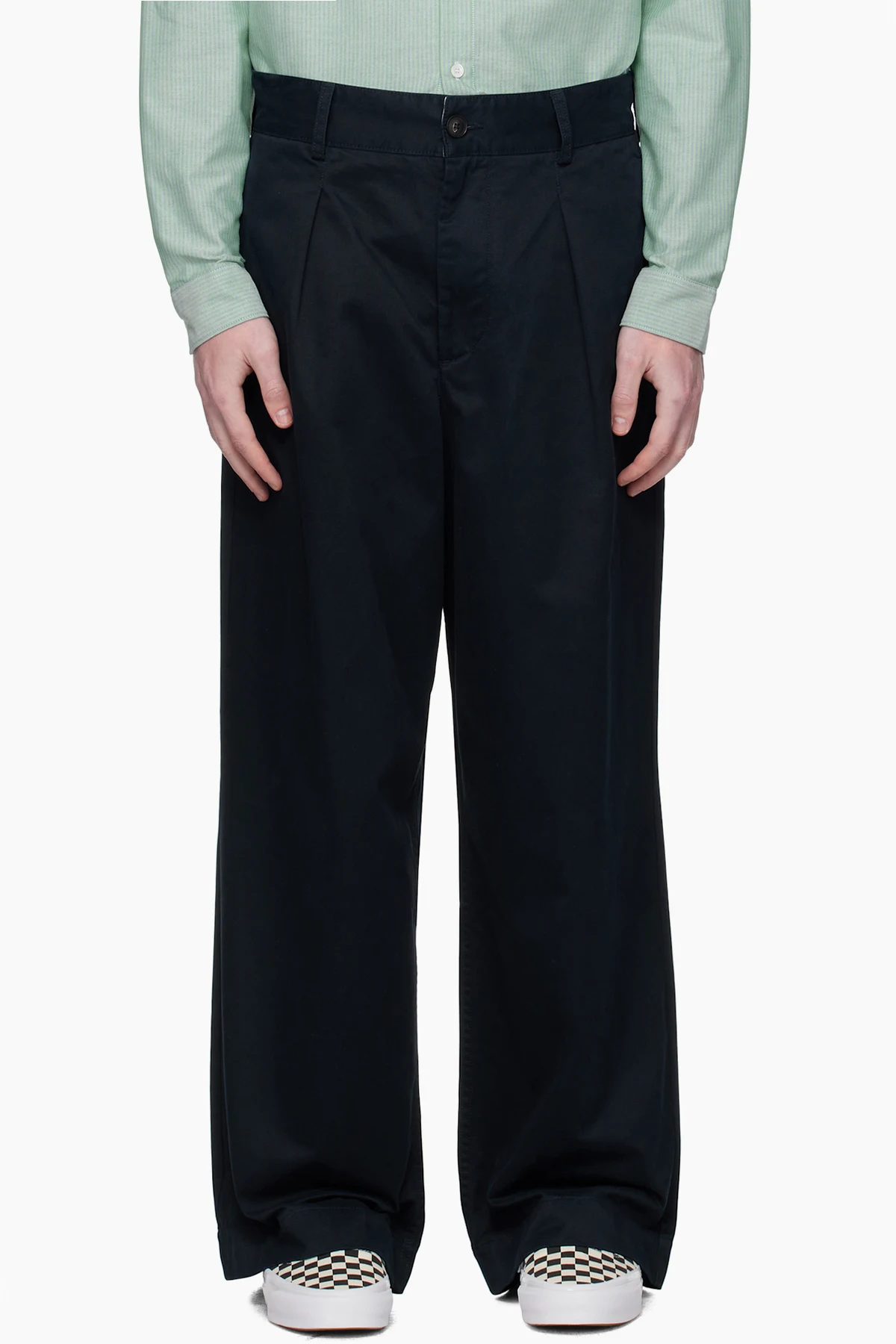 Navy Single-Pleat Baggy Trousers