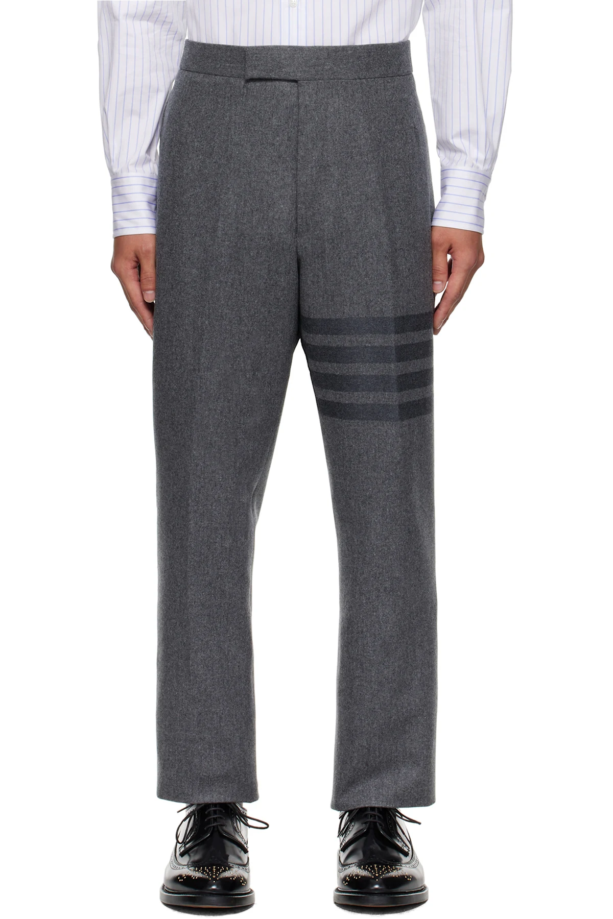 Gray Plain Weave 4-Bar Trousers