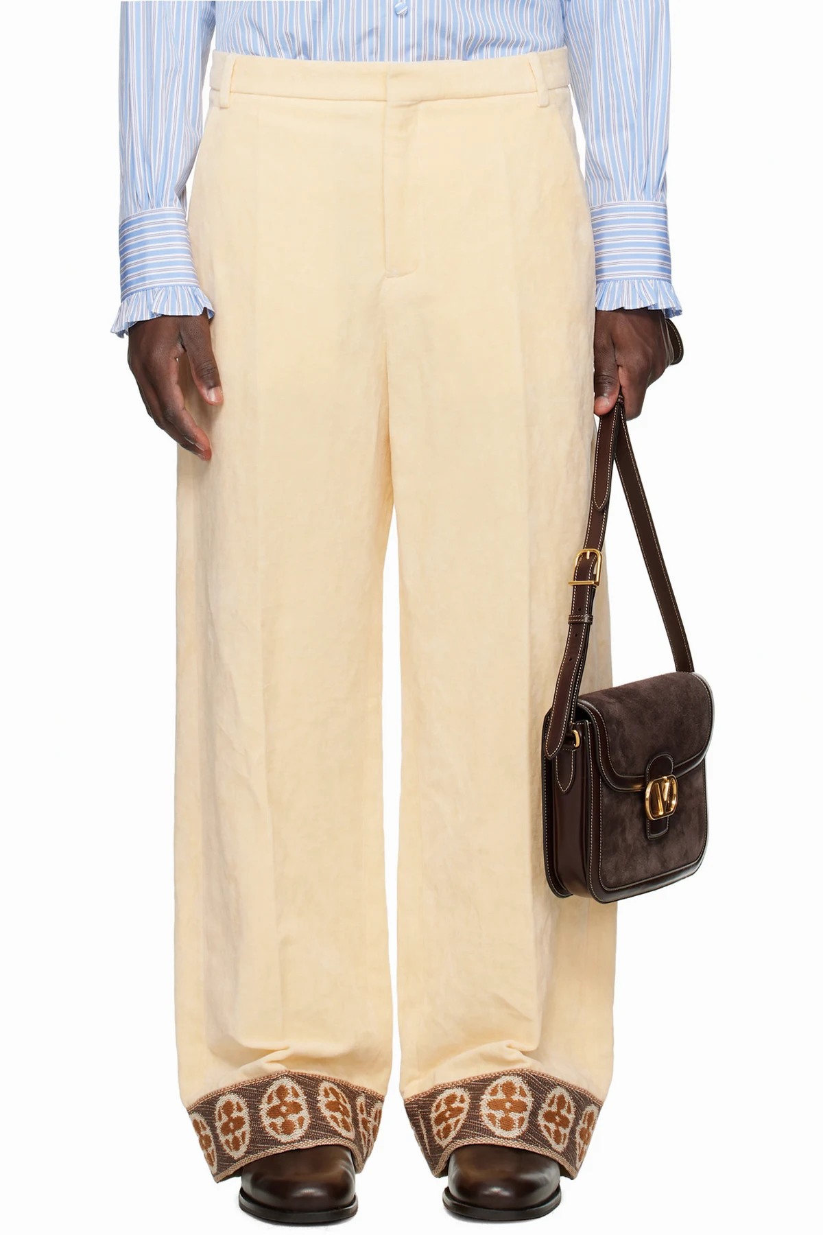 Beige Flocked Trousers