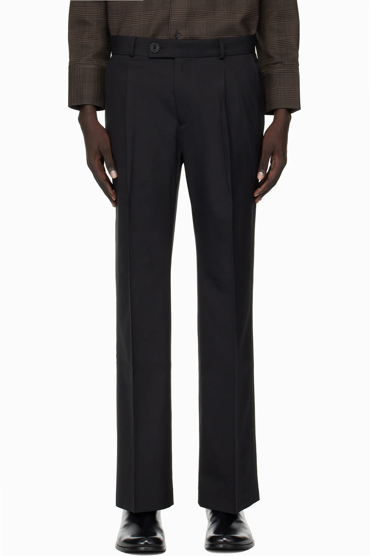 Black Pleated Straight Fit Trousers
