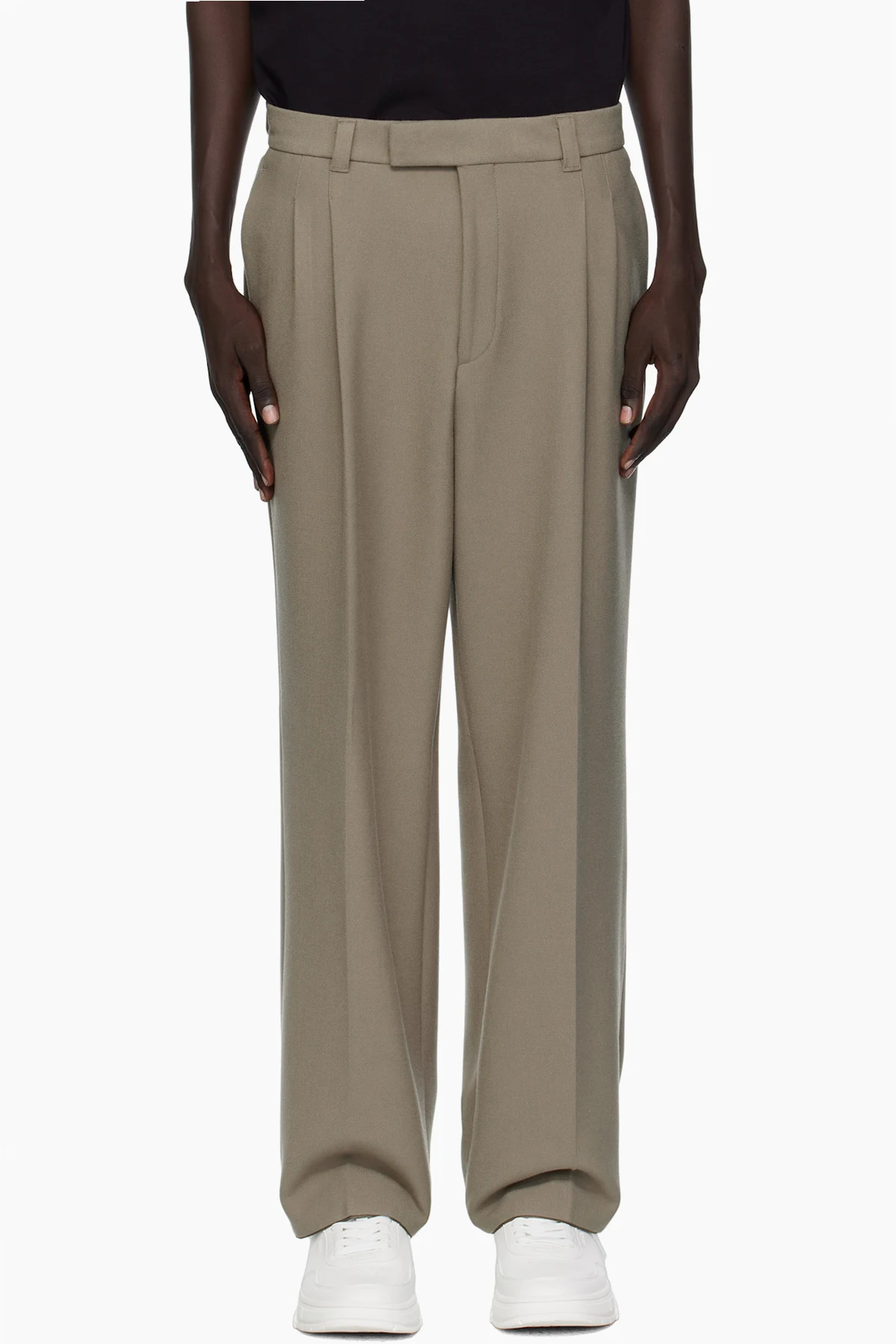 Taupe Relaxed-Fit Double Pleat Trousers