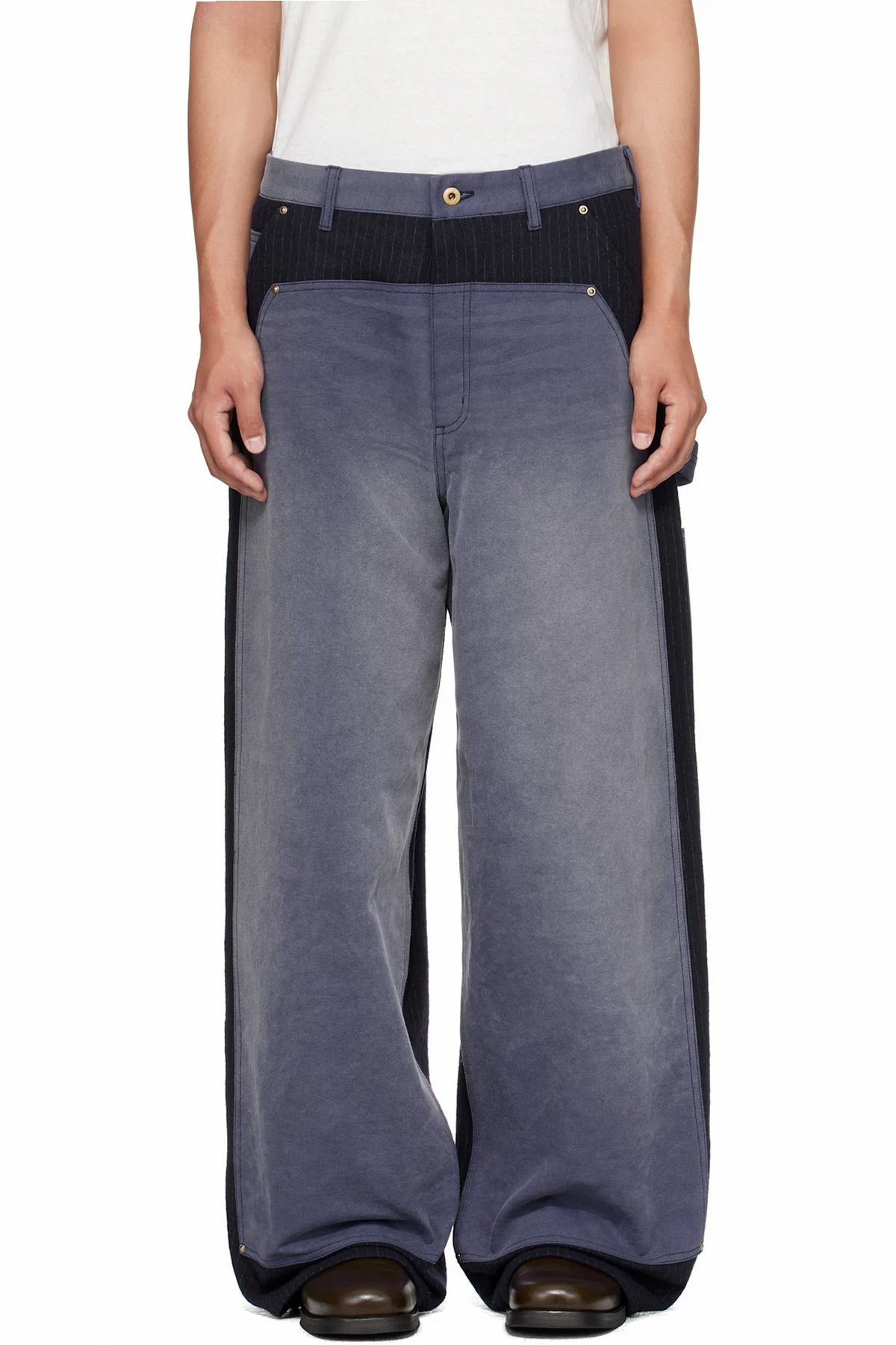 Blue Vintage-Effect Work Trousers