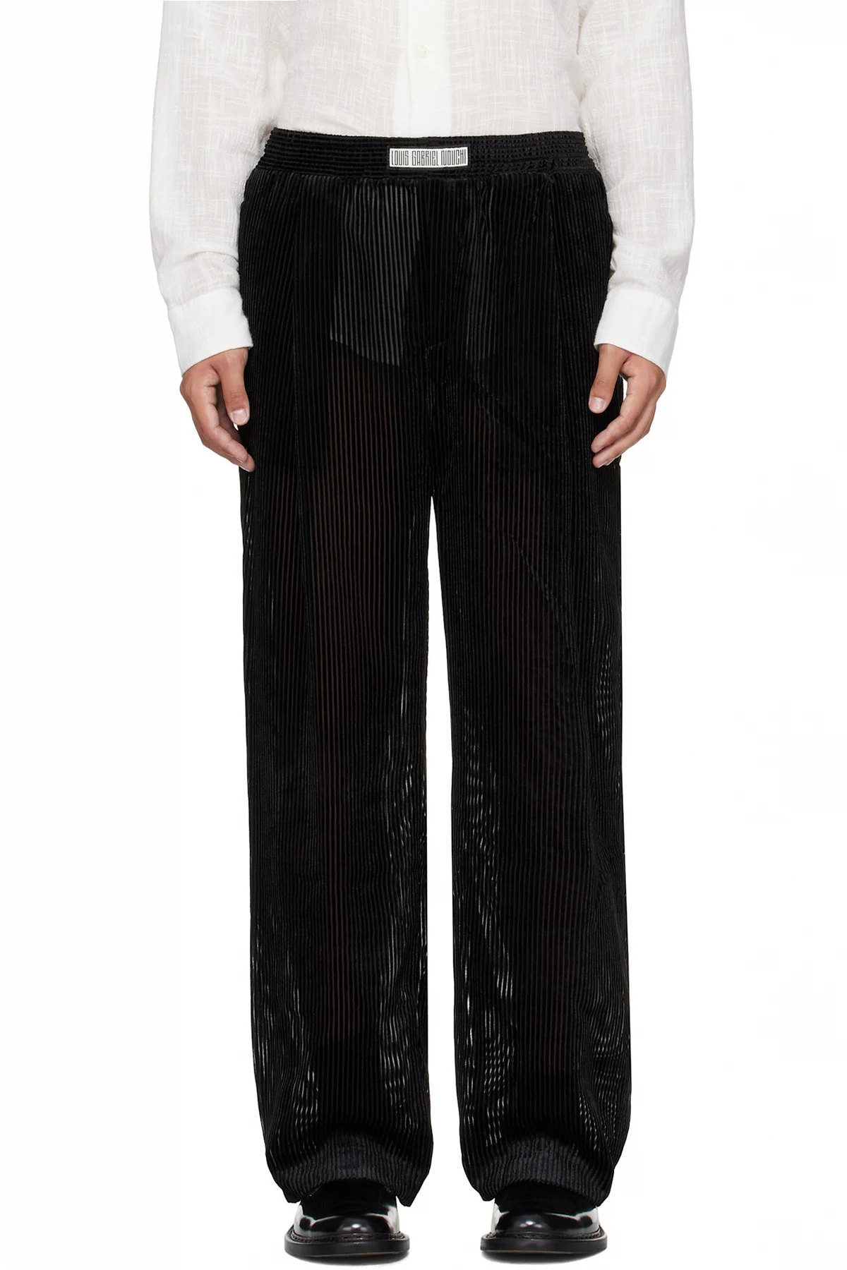 Black Devored Stripes Large Pleats Trousers