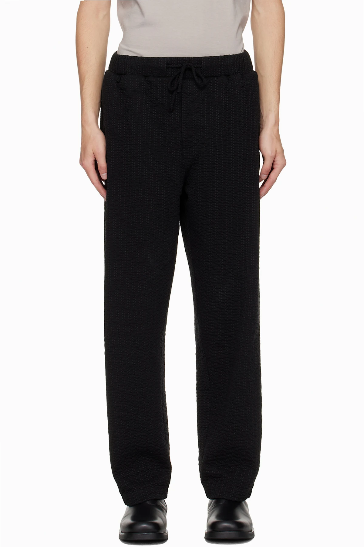 Black Embroidered Linestitch Trousers