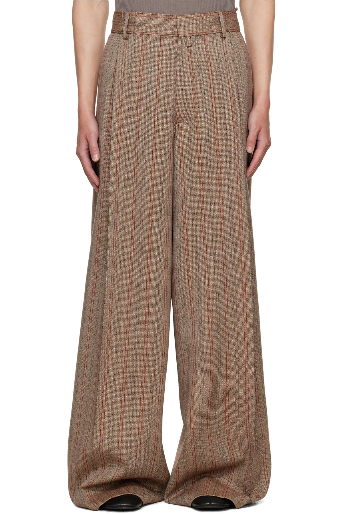 Tan Wide Pleated Trousers