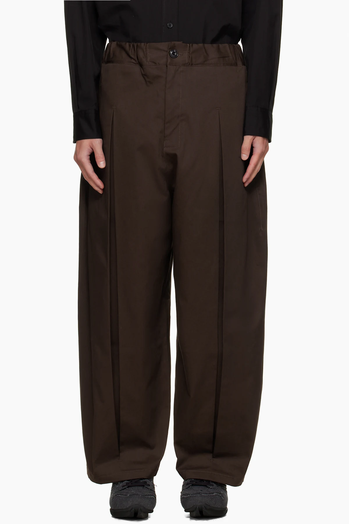 Brown Box Pleat Trousers