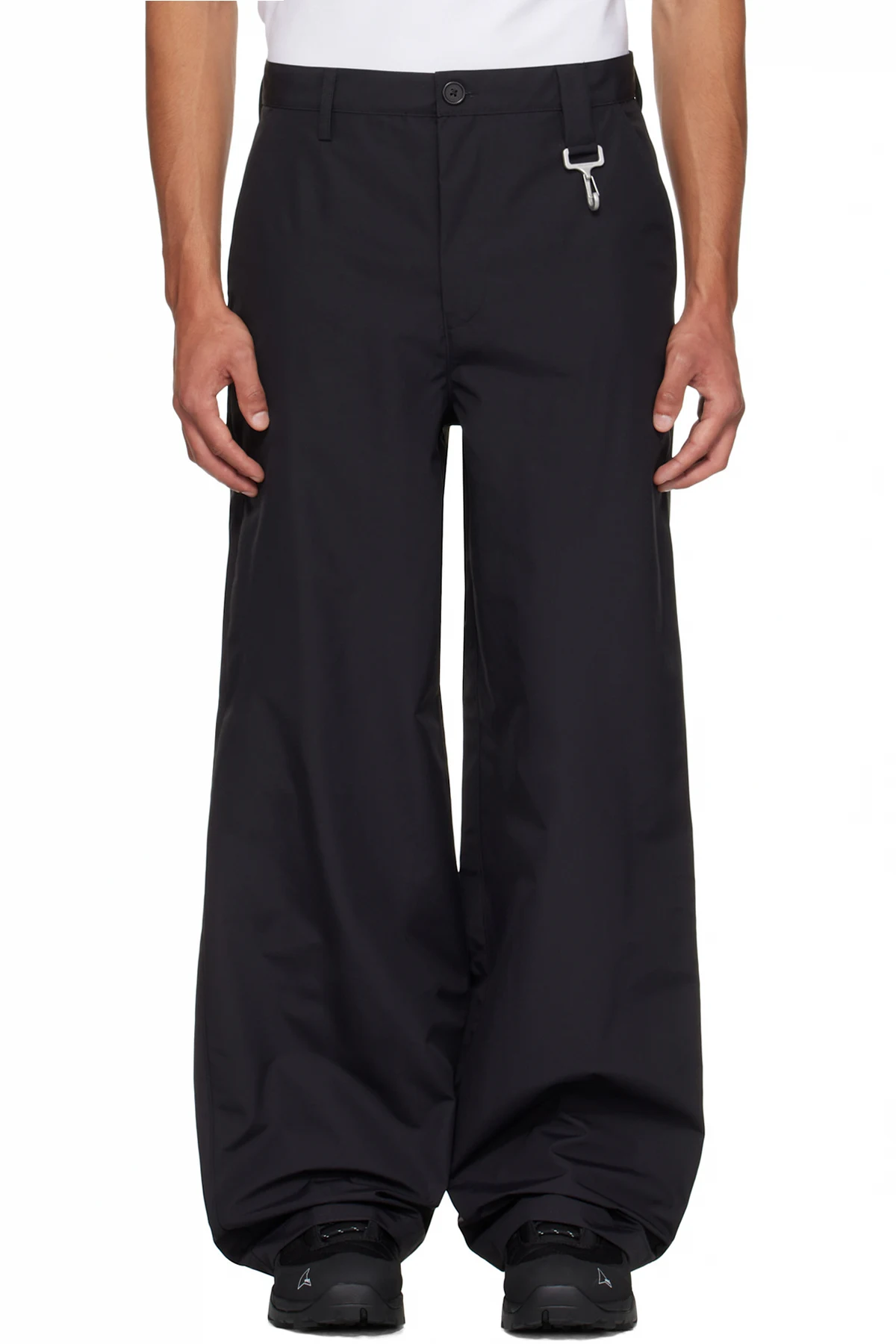 Black Laminated Nylon Straight Leg Trousers