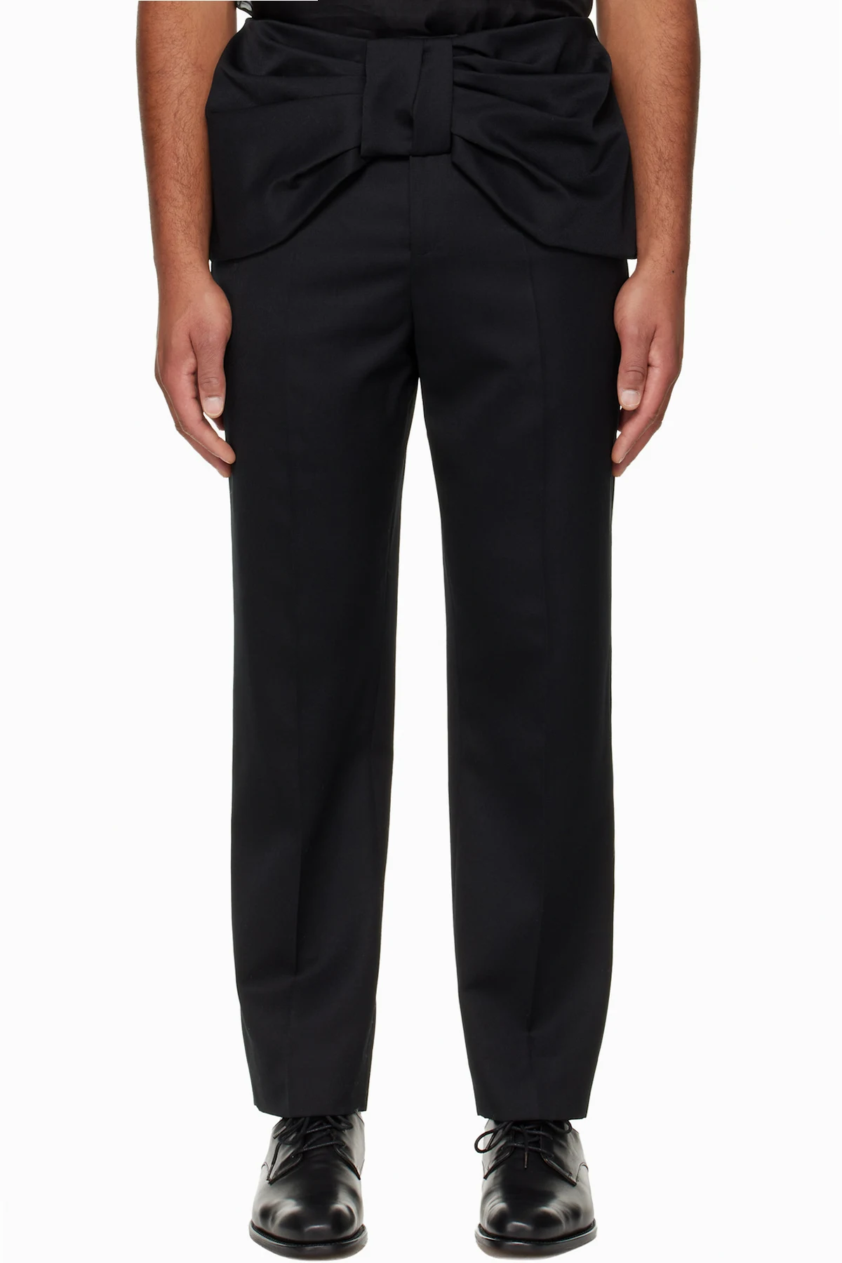 Black Bow Waist Straight Leg Trousers
