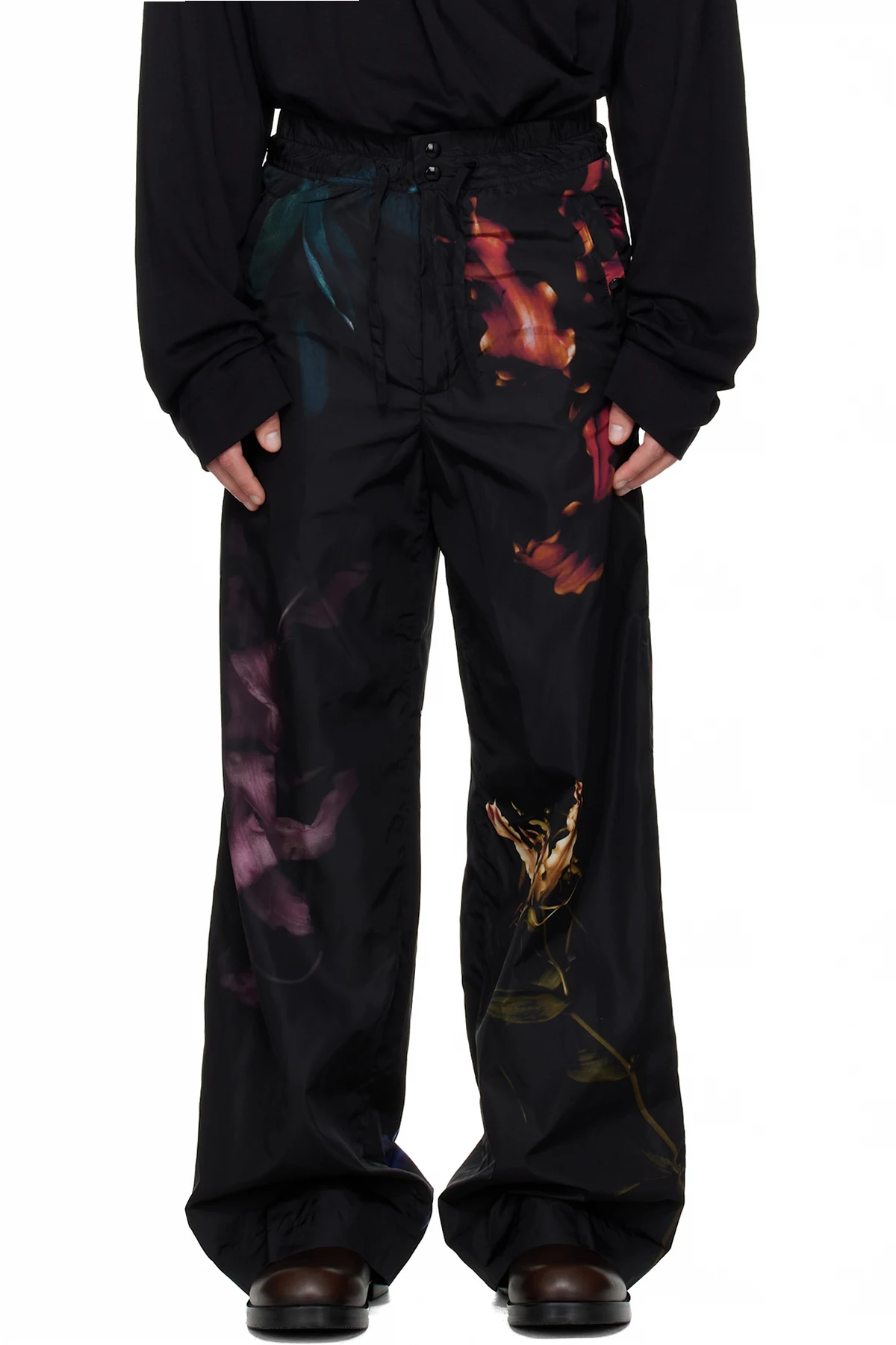 Black Floral Print Trousers