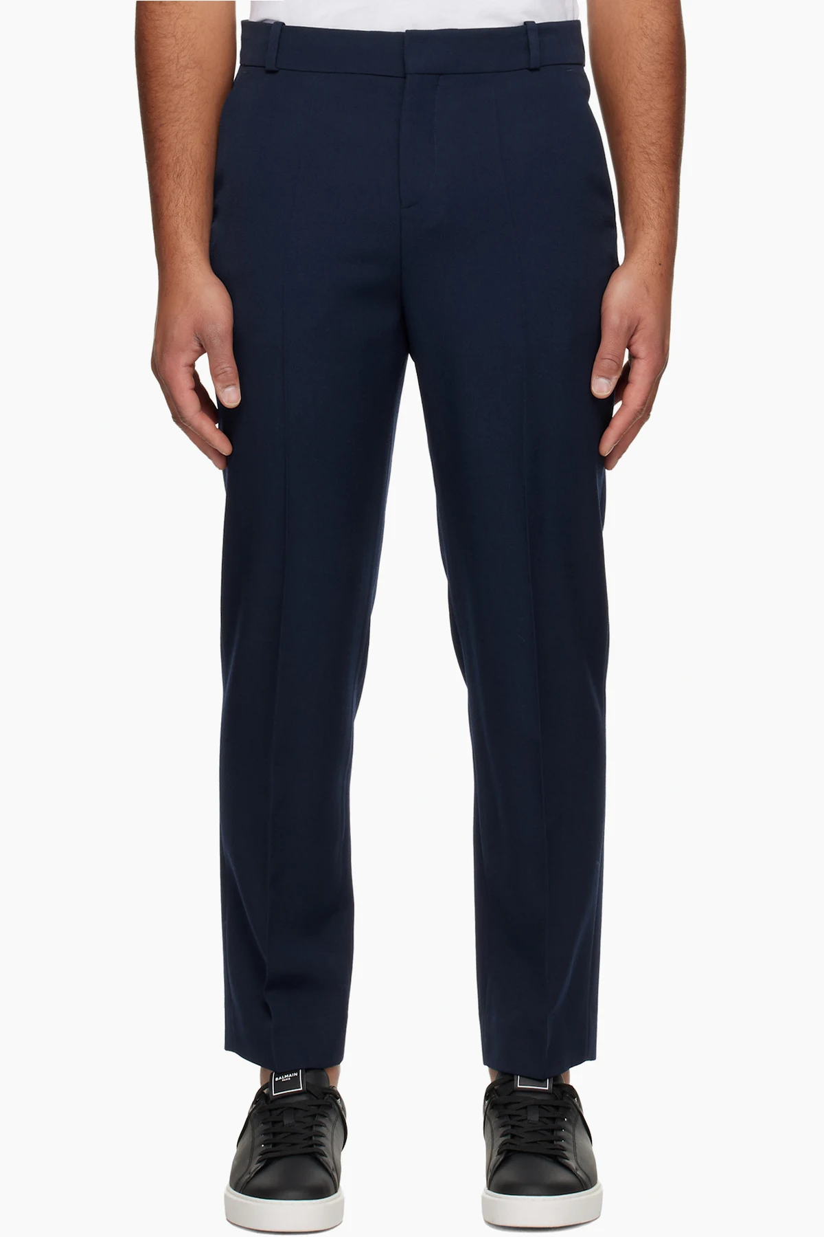 Navy Straight-Leg Tailored Wool Trousers