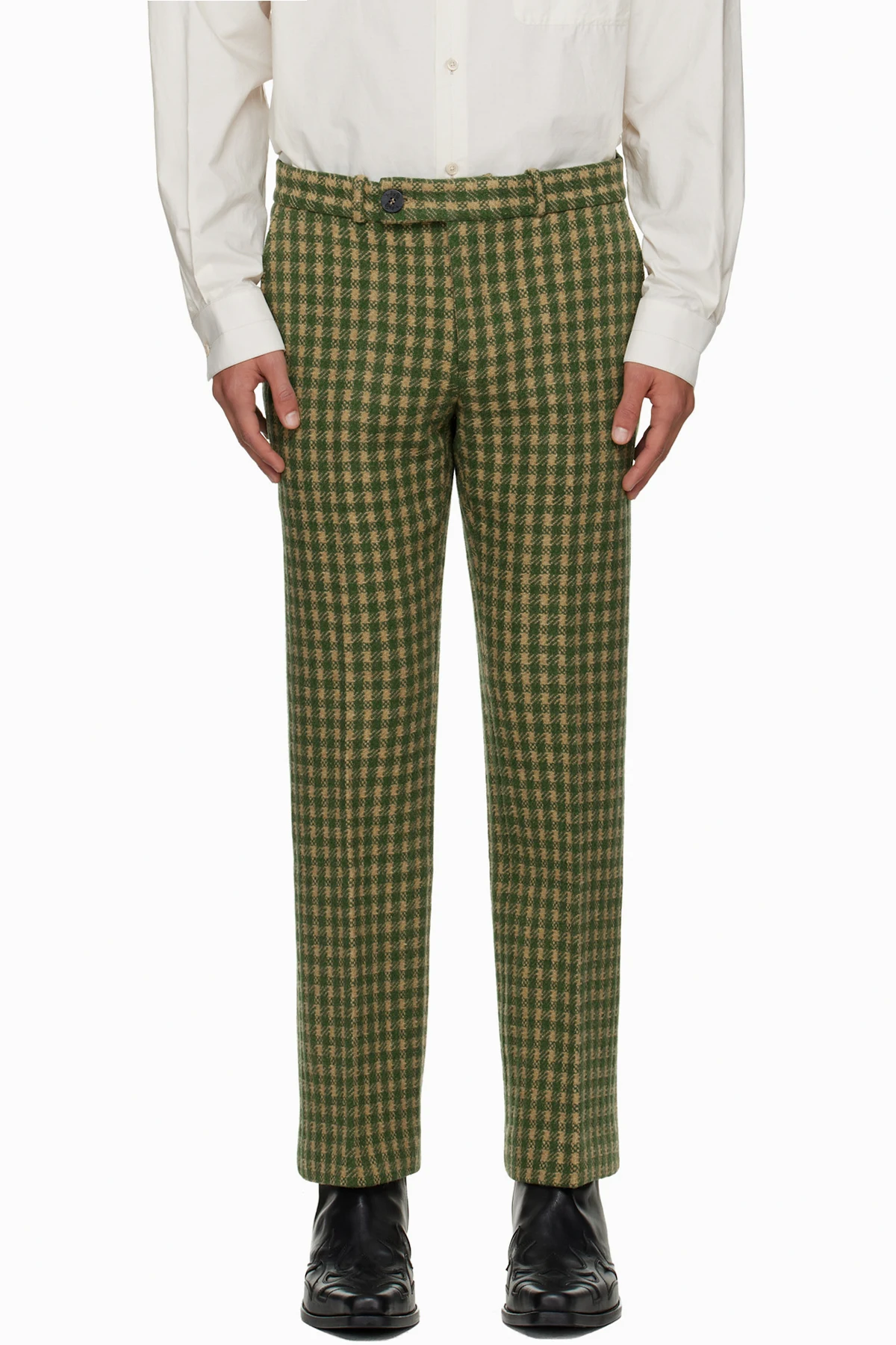 Green & Beige Loose Fit Flare Trousers