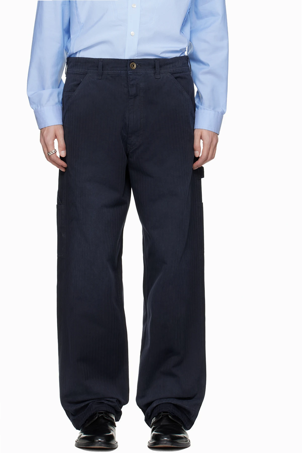 Navy Herringbone Trousers