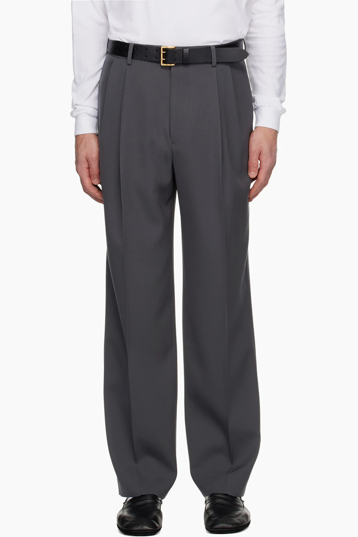 Gray Light Wool Two-Tucks Trousers