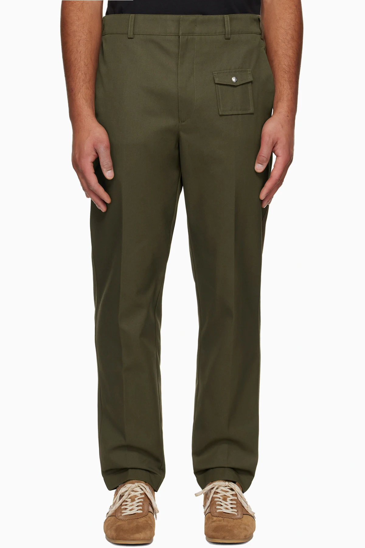 Khaki Tailored Gabardine Trousers