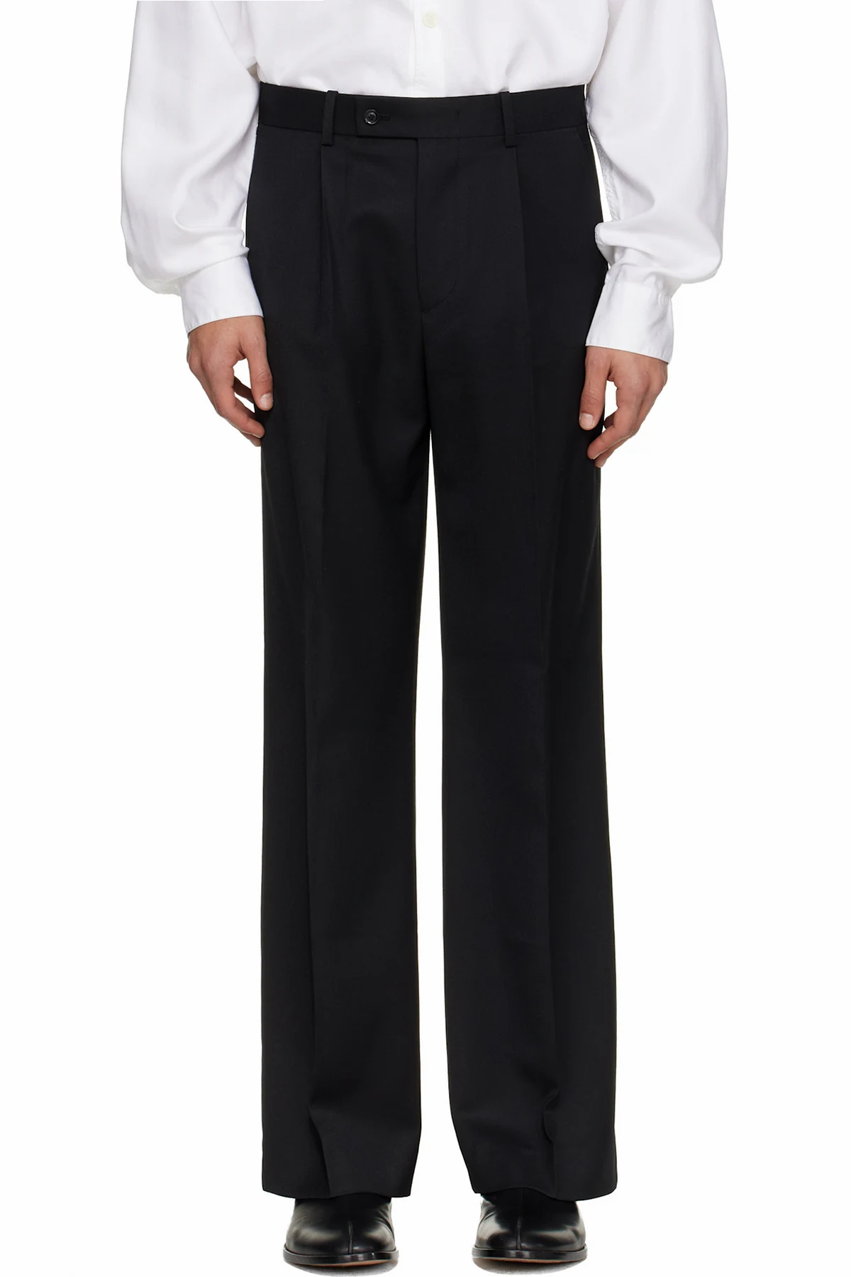 Black Wool Twill Wide-Leg Trousers