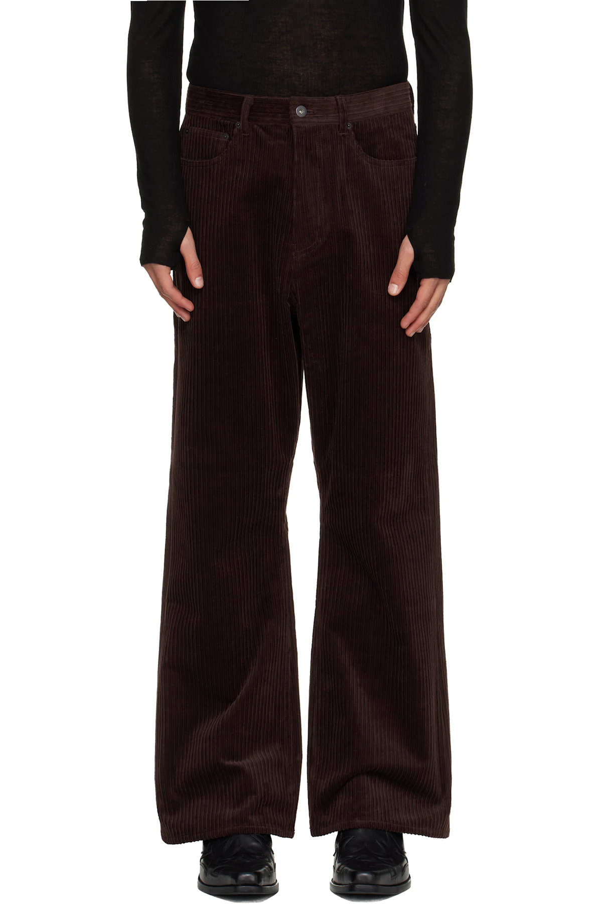 Burgundy Corduroy Loose Flared Trousers