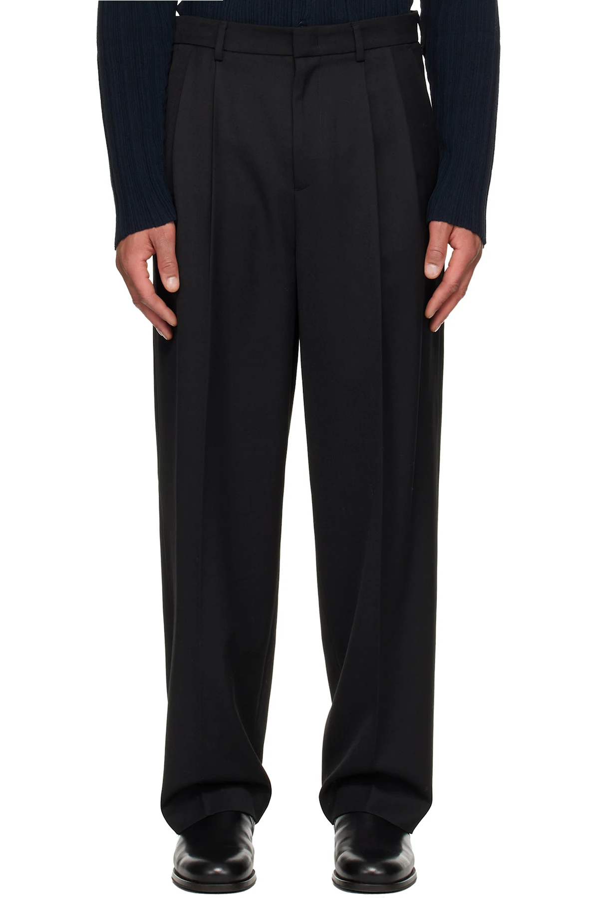 Black Two Tuck Wool Trousers