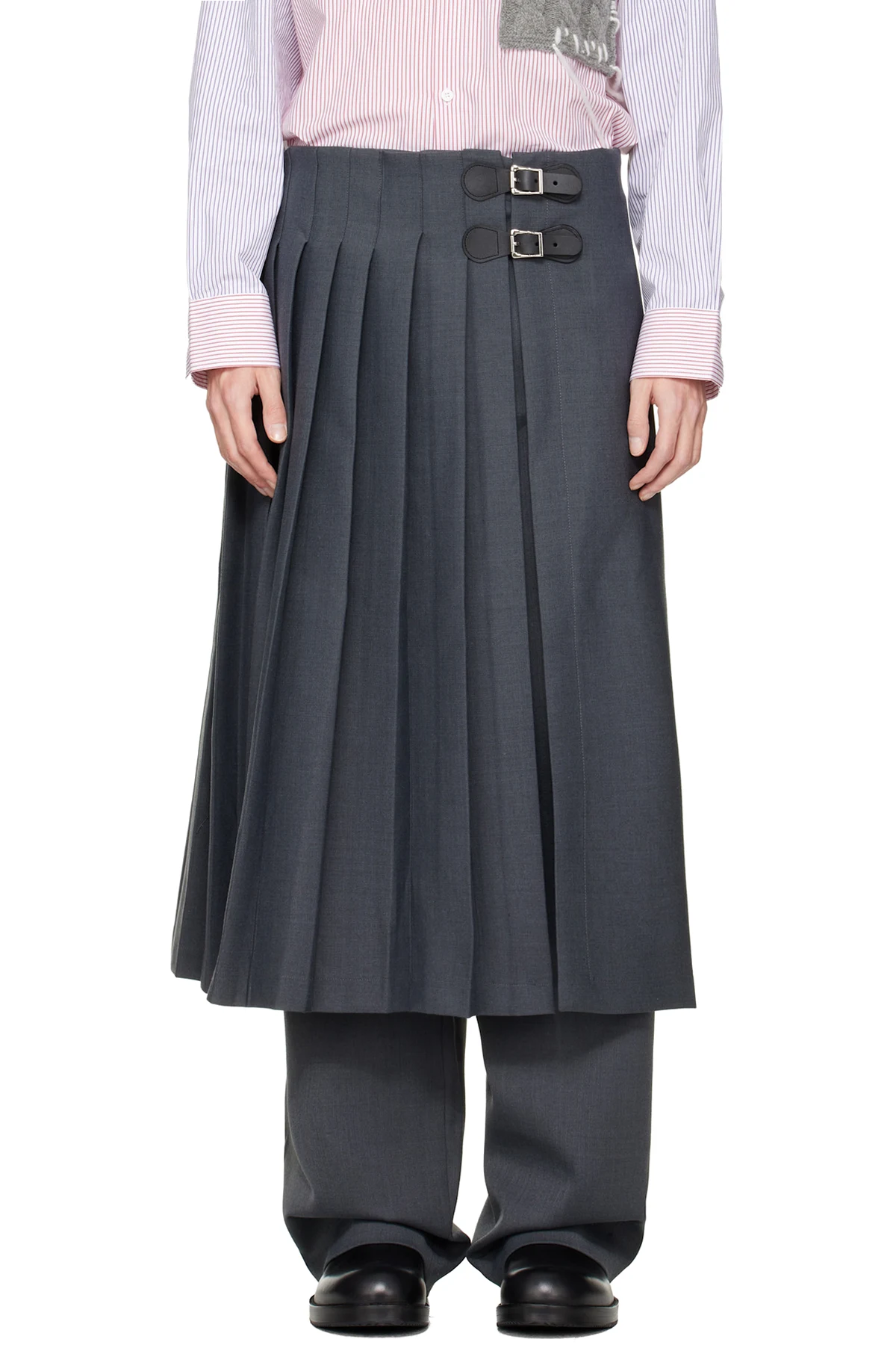 Gray Long Wide Leg Skouser Trousers