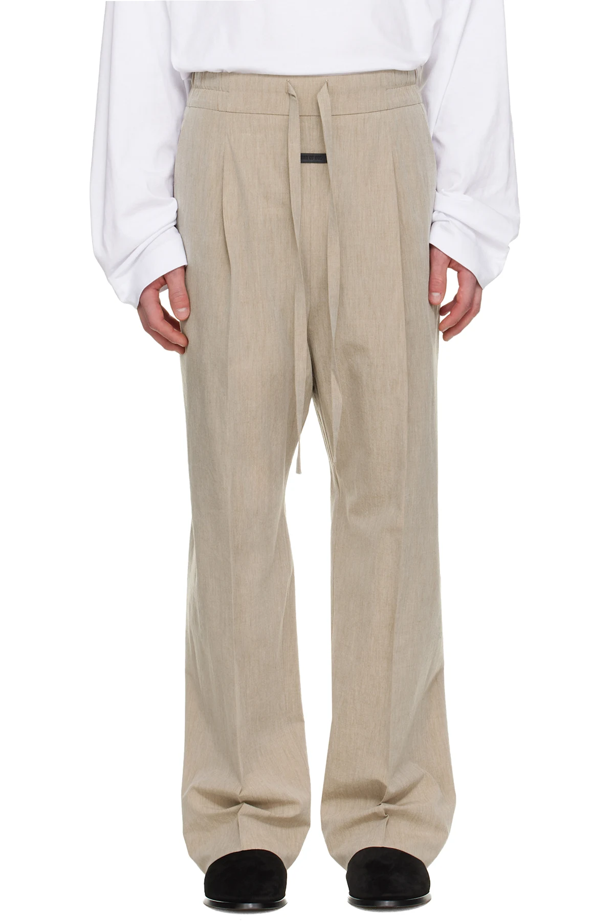 Beige Drawstring Straight Trousers