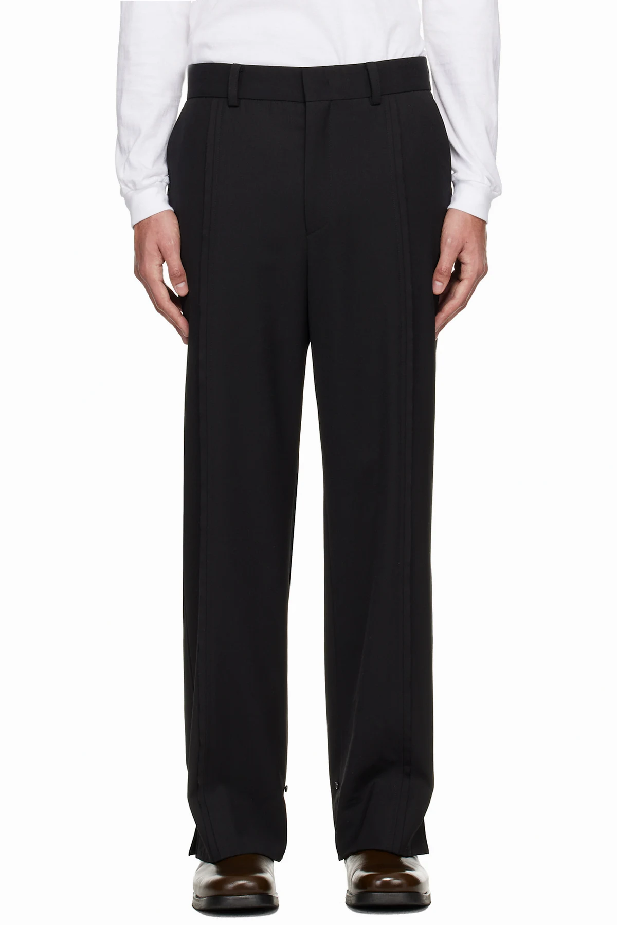 Black Panel Slit Wool Trousers