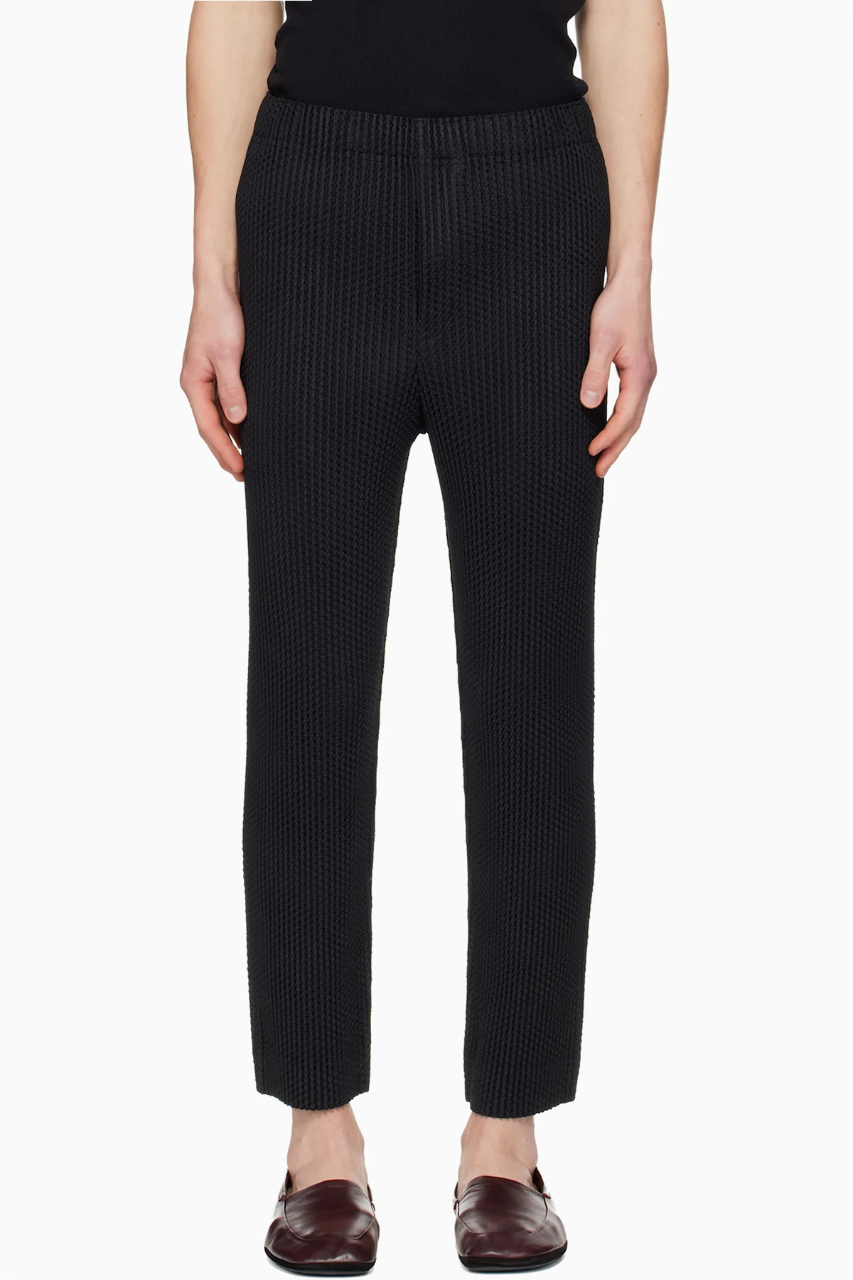 Black Wickerwork Mesh Trousers