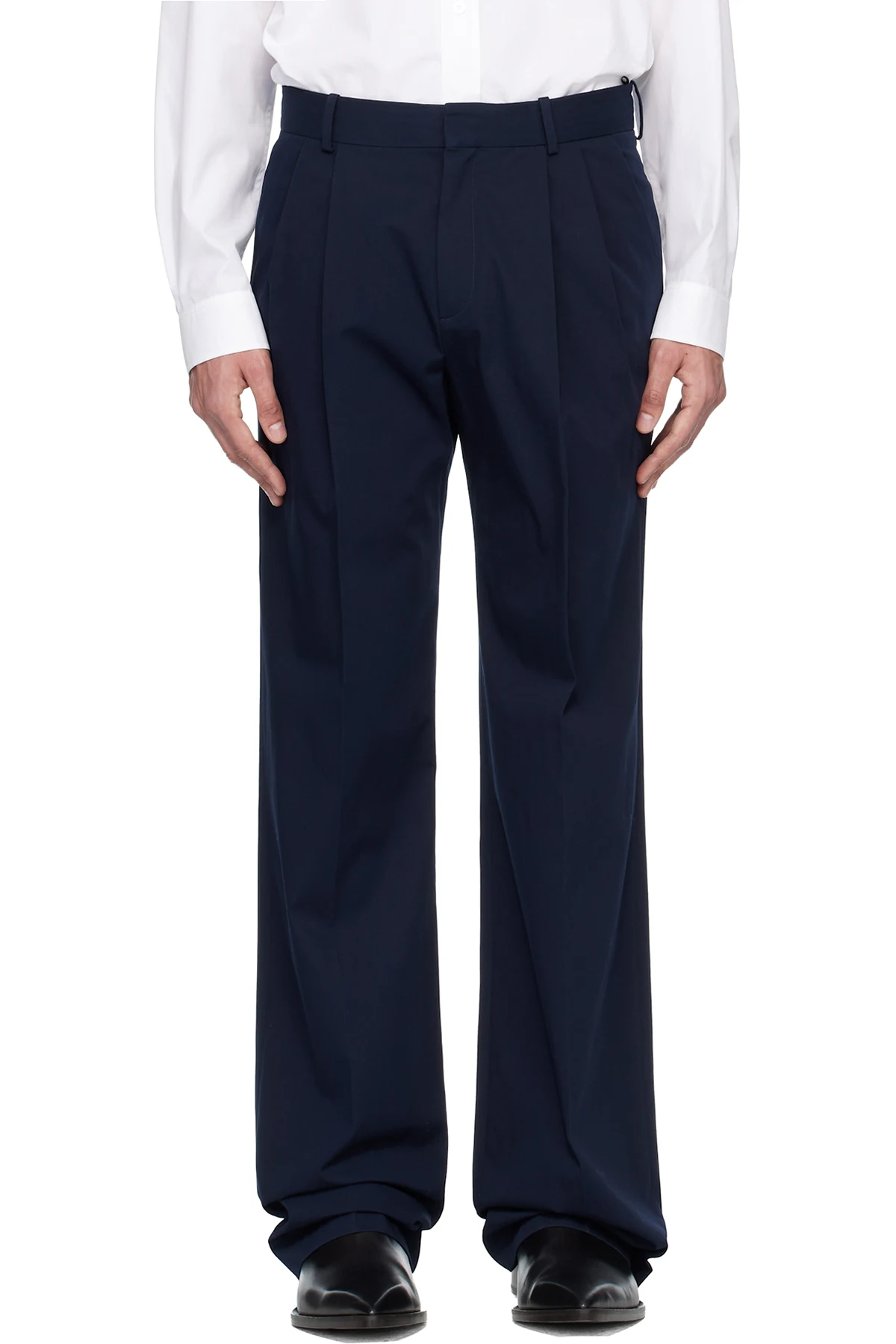 Navy Cotton Twill Darted Trousers