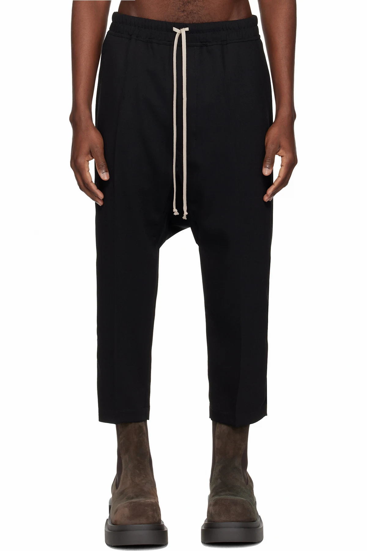 Black Temple Drawstring Cropped Trousers