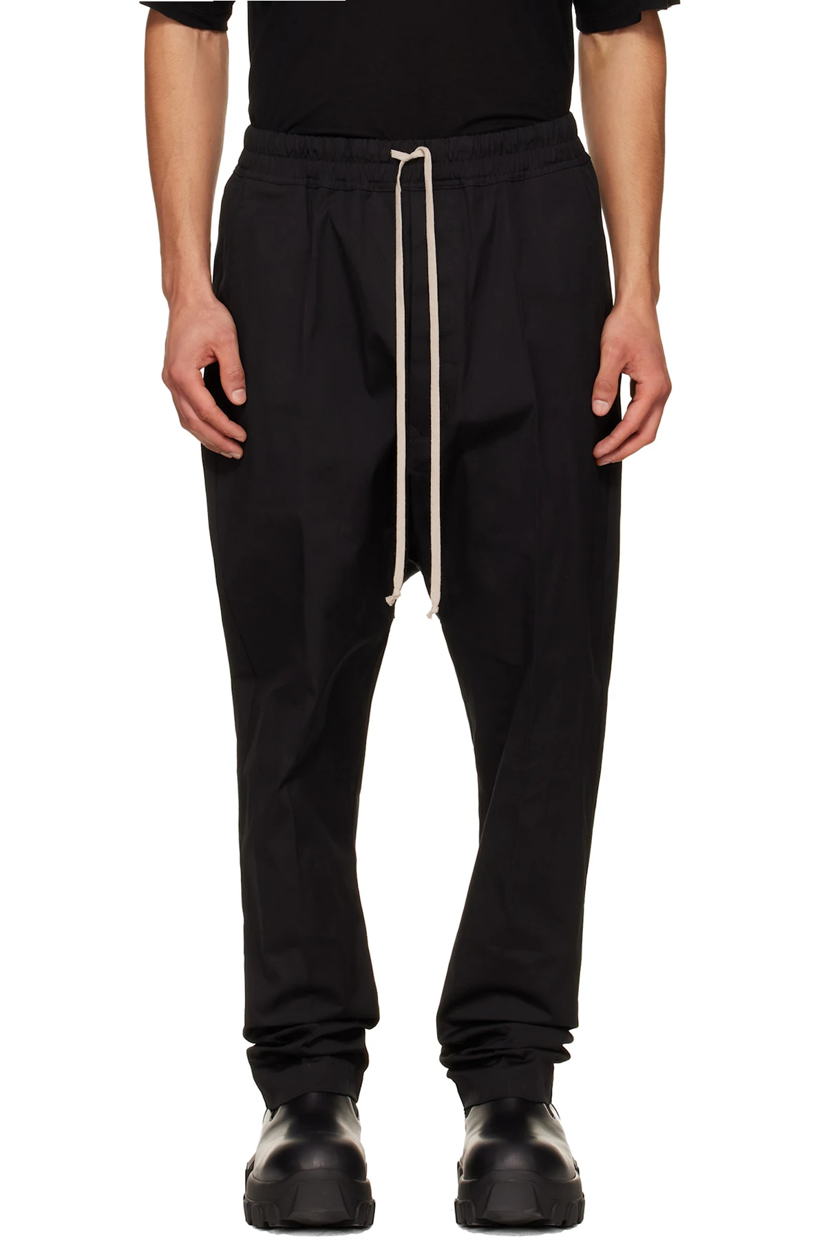 Black Temple Drawstring Long Trousers