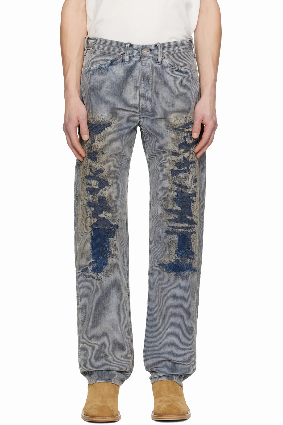 Blue Latting Flat Front Trousers