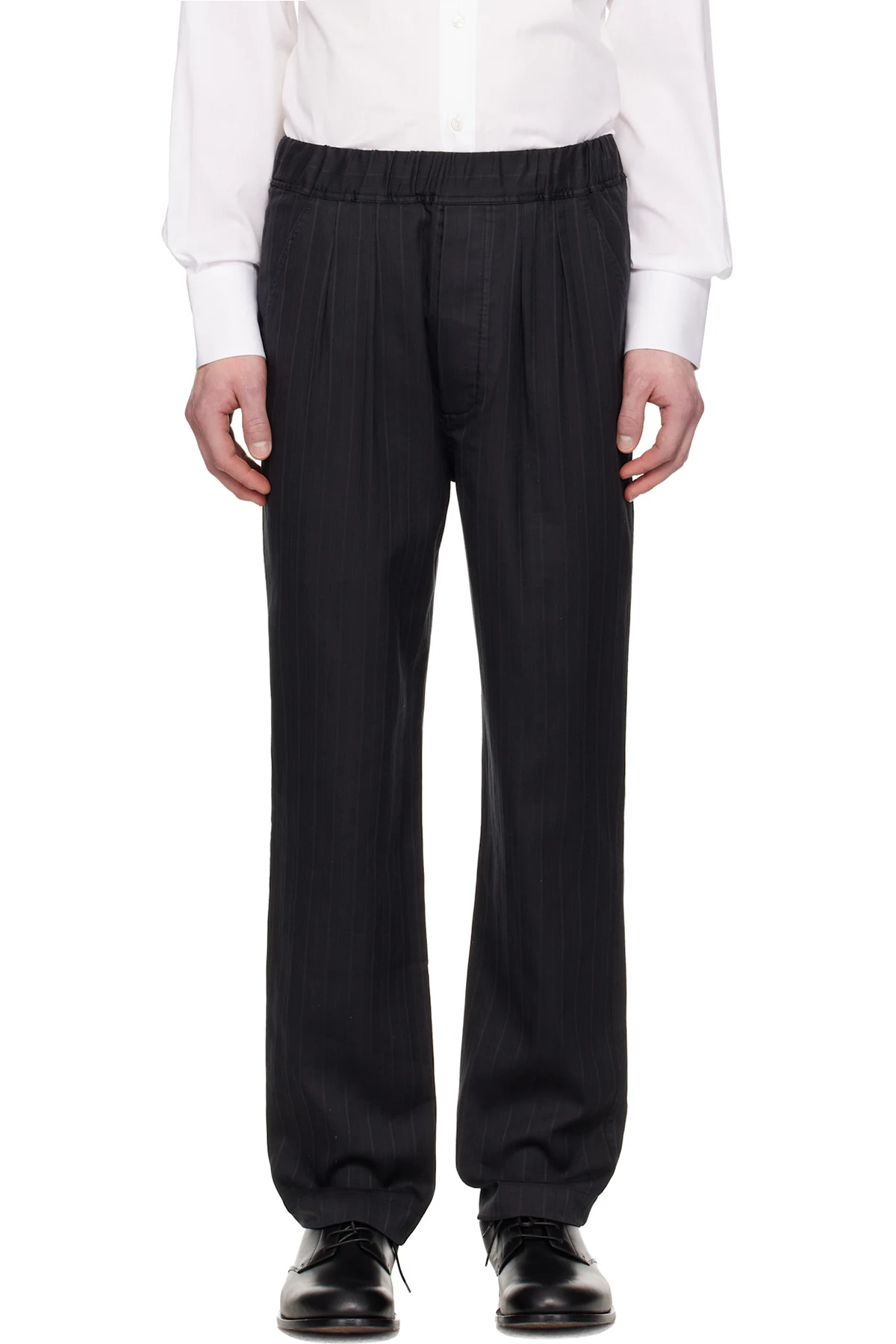 Black Herringbone Stripe Pleated Lounge Pants