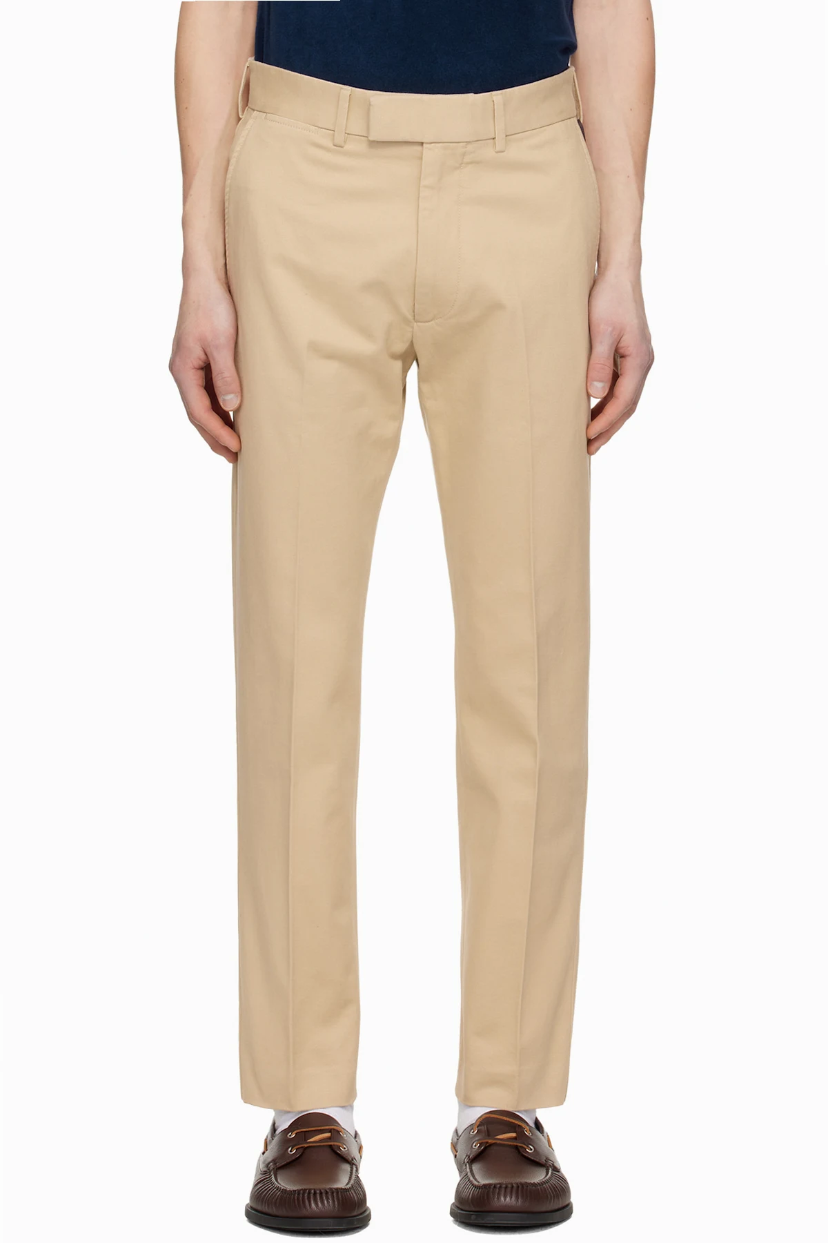 Beige Brushed Cotton Drill Chino Trousers